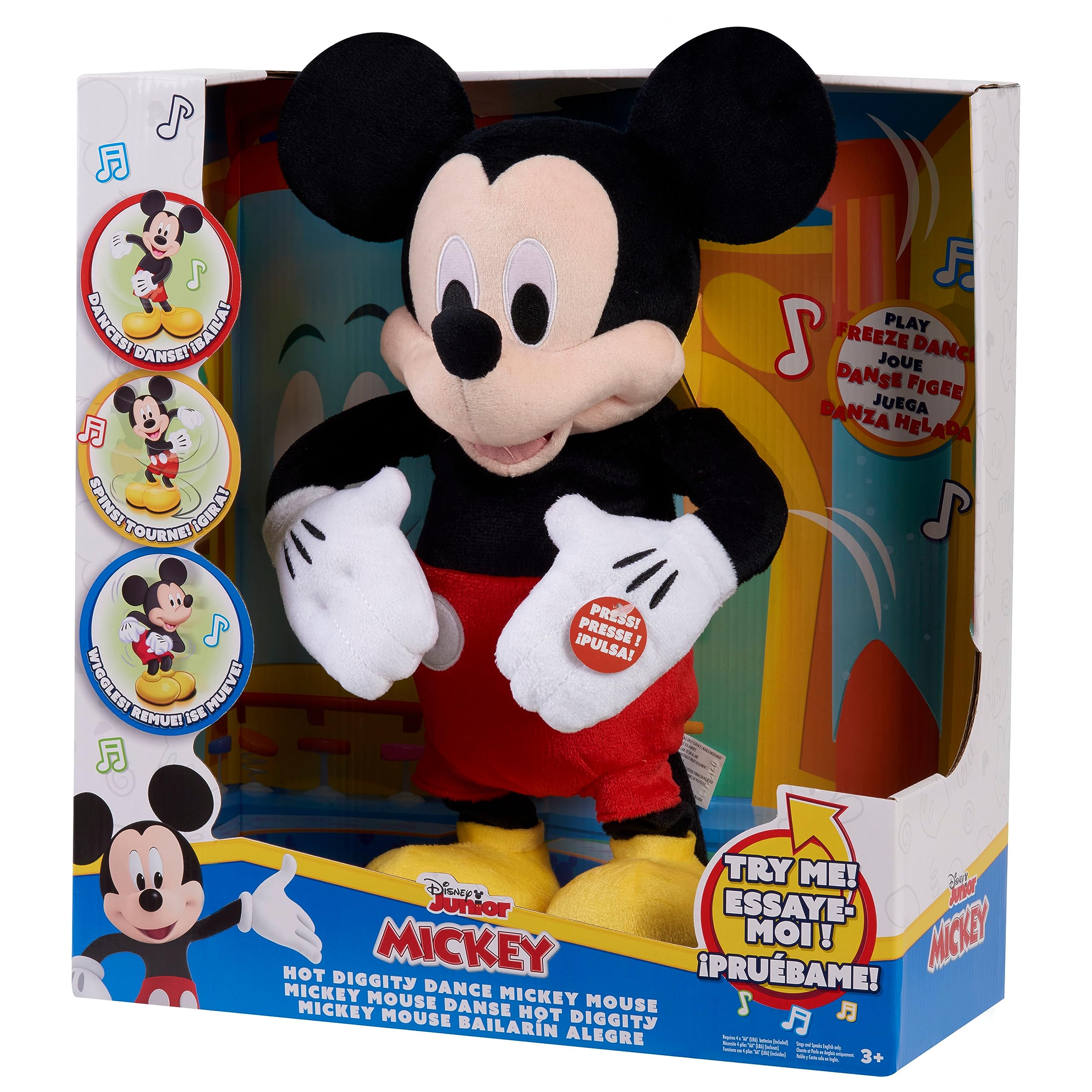 Disney Junior Mickey Mouse Hot Diggity Dance Mickey Feature Plush, Motion, Sounds, and Games, Officially Licensed Kids Toys for Ages 3 Up by Just Play,Black