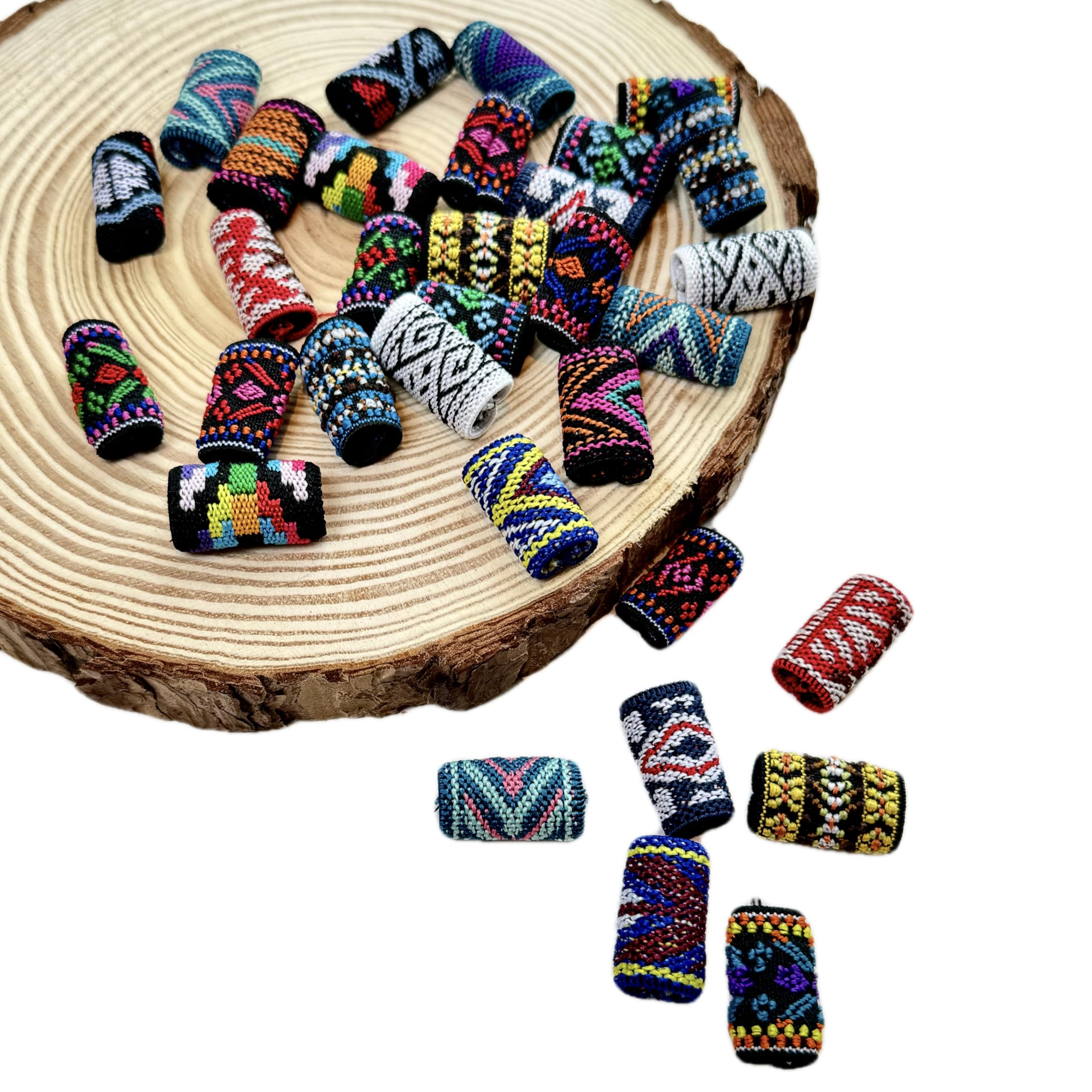 Nutty Natte Handmade 32 Pieces Fabric Dreadlock Beads Hair Tube Beads Elastic Ribbon Fabric Dreadlock Beads DIY Mix Hair Braid Cuff Clip for Men Hip Hop Style (NN02)