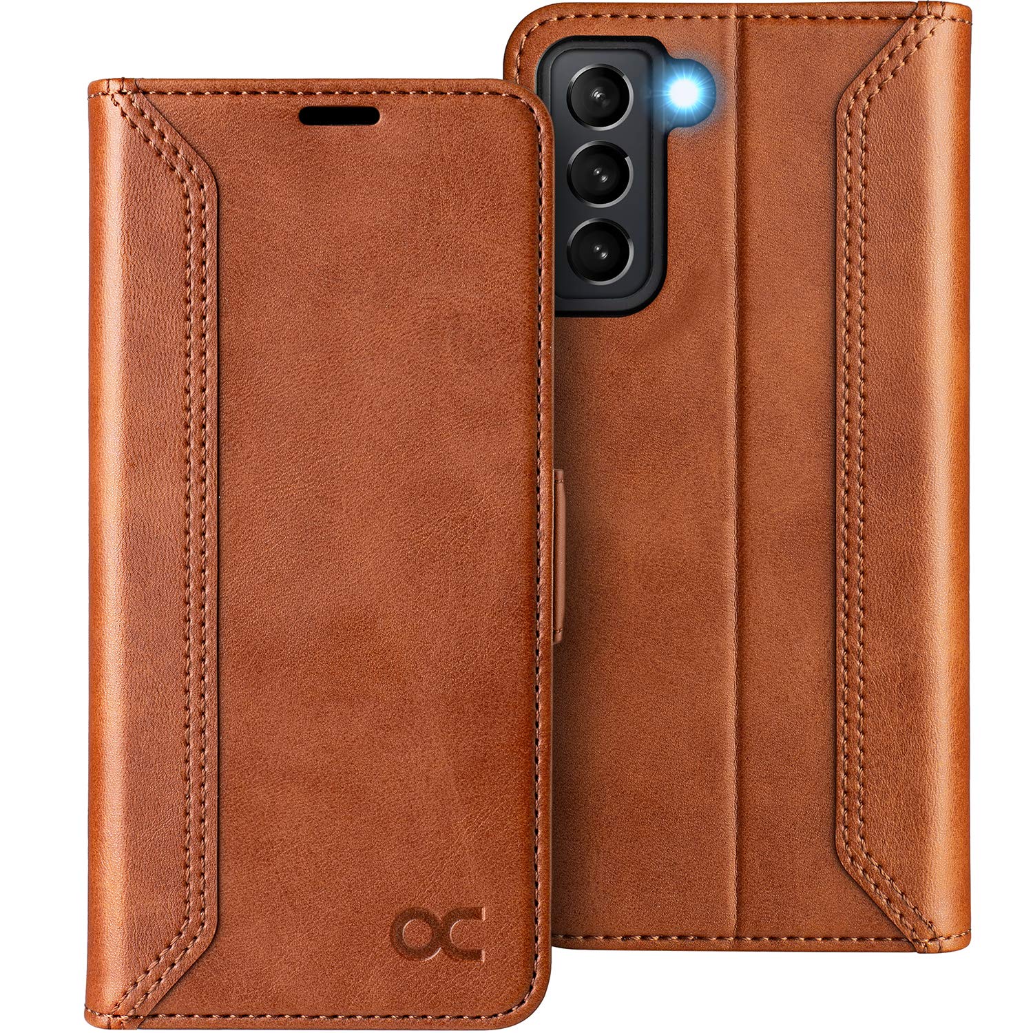 OCASE Retro Series Compatible with Galaxy S21 5G Wallet Case [Card Slots][RFID Blocking][TPU Inner Shell ][Kickstand] PU Leather Flip Folio Phone Cover 6.2 Inch (2021) -Brown