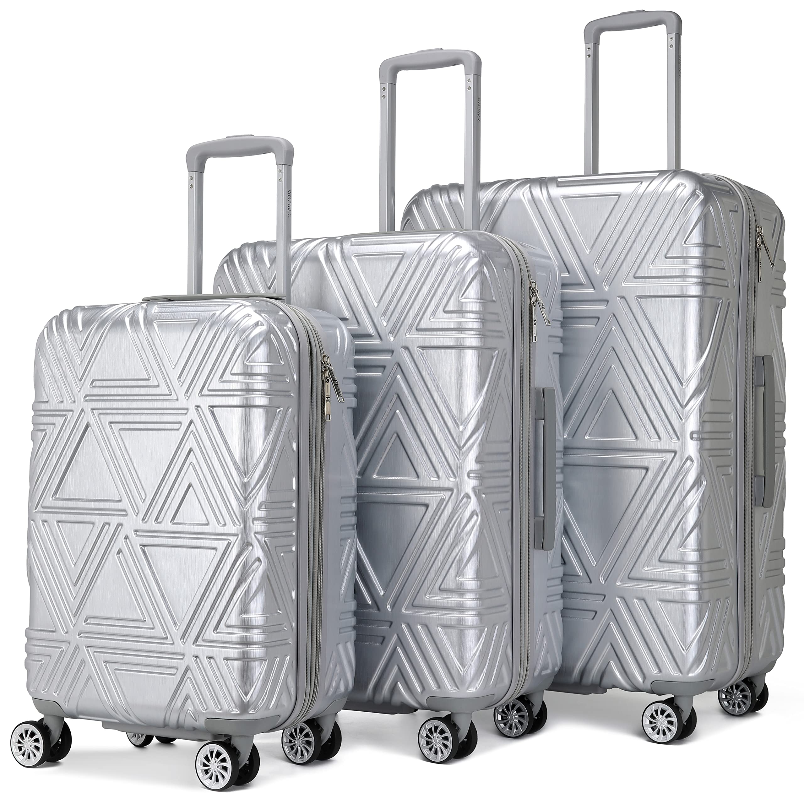 Badgley Mischka Modern trolley Contour 3 Piece Expandable Spinner Wheels Luggage/Suitcase Set (Silver)