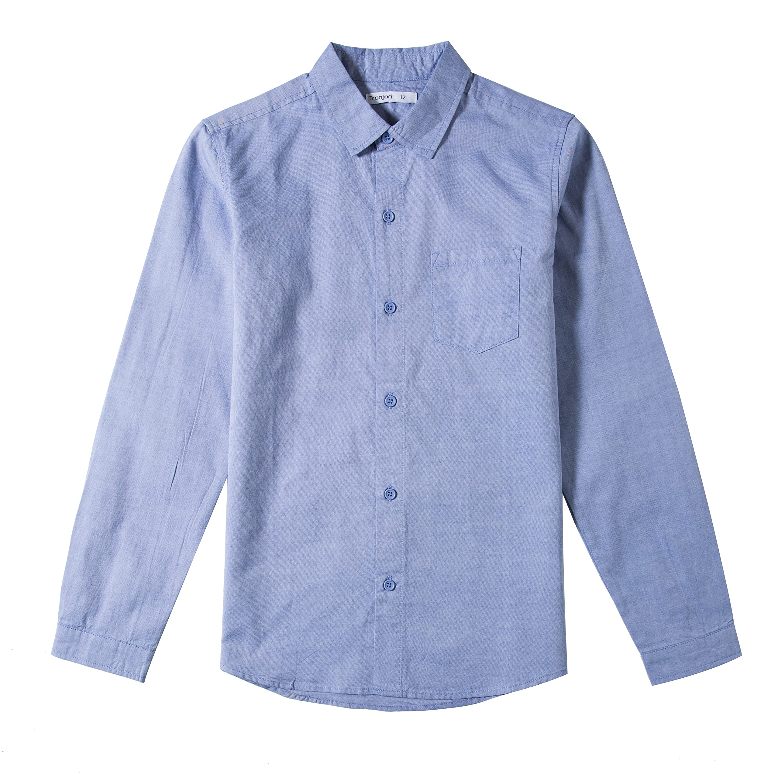 TronjoriMens & Boys Long Sleeve Button Down Chambray Woven Shirt(16,Blue)