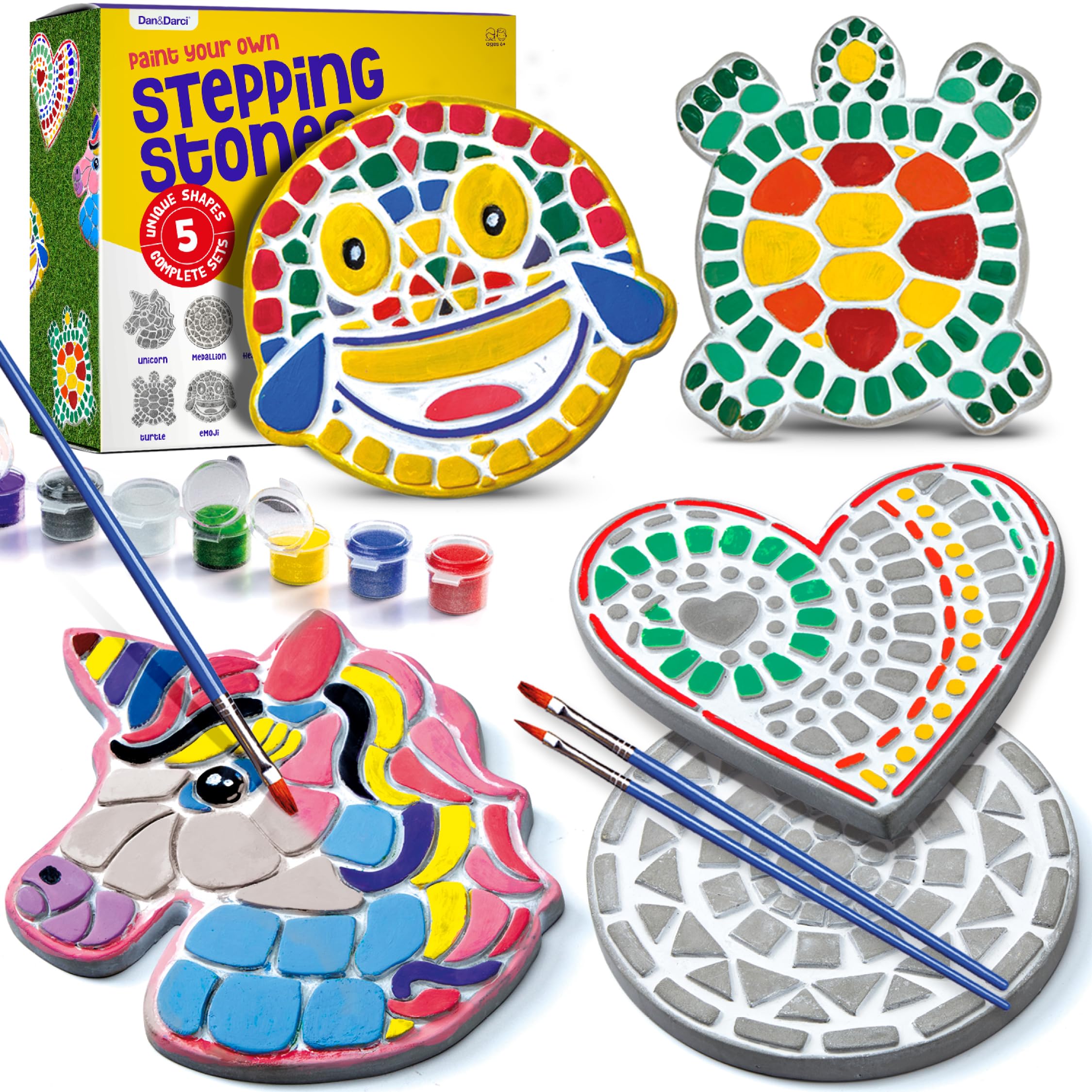 Stepping Stones Painting Kit for Kids - Outdoor Crafts - Paint 5 Garden Stone - Unicorn Craft Kits for Boys, Girls Ages 6-12 - Gifts for Boy, Girl Age 6, 7, 8, 9, 10 + Year Old - Summer Gift Ideas