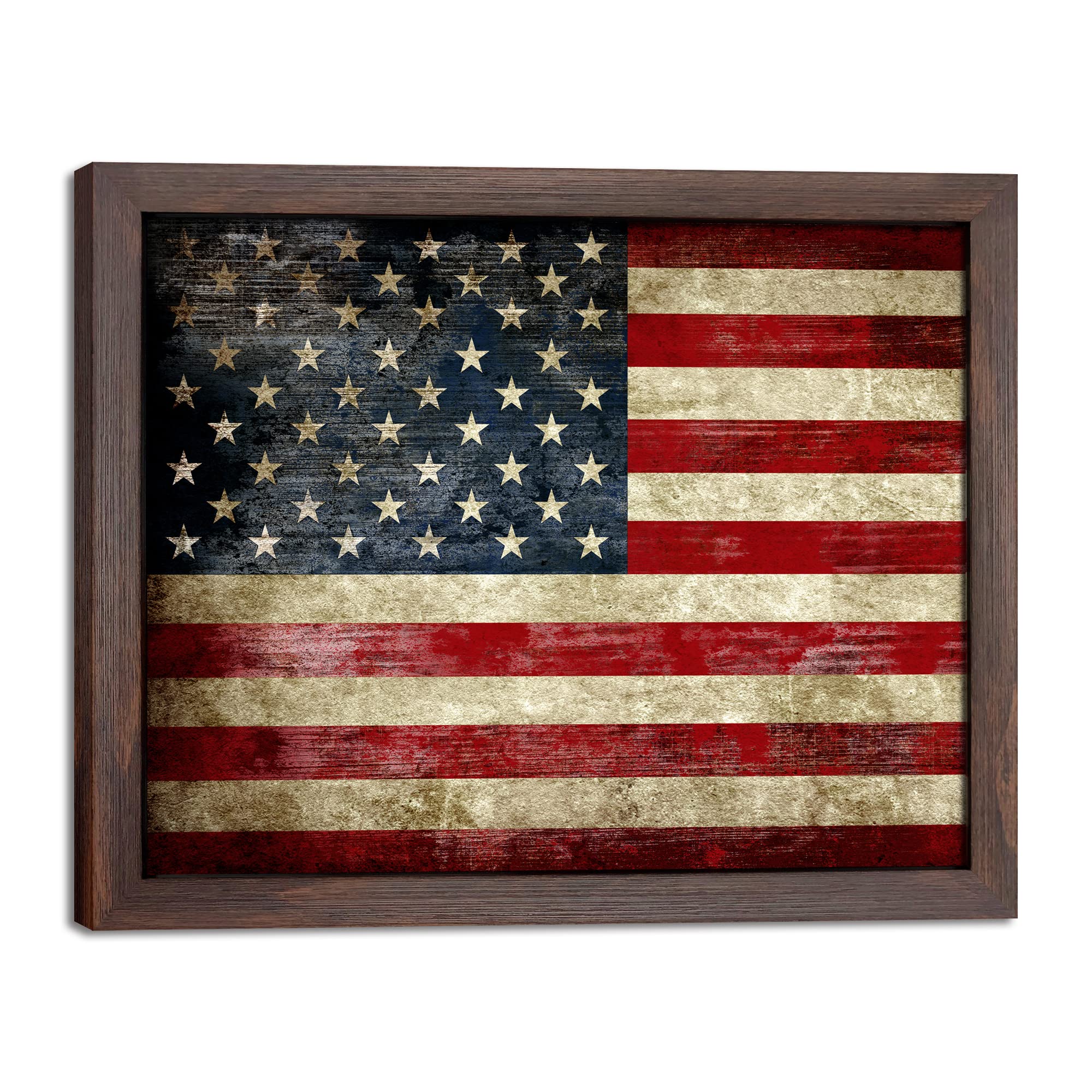 Wieco Art Old Vintage American Flag Wall Art Canvas Print Motivation Classroom Decor With Red Picture Frame and Real Glass Made to Display 8x10" with Mat or 11x14" Without Mat