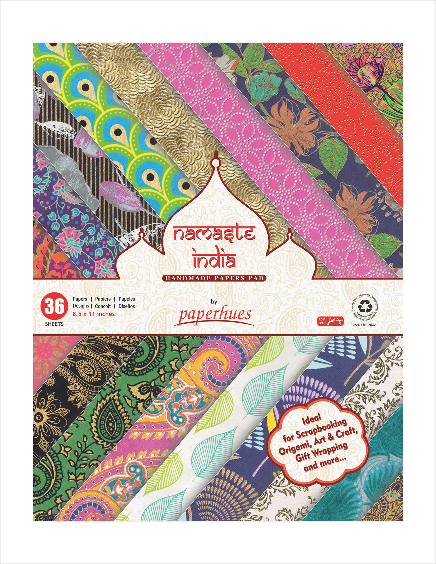 Paperhues Namaste India Collection Scrapbook Papers 8.5x11" Pad, 36 Sheets.