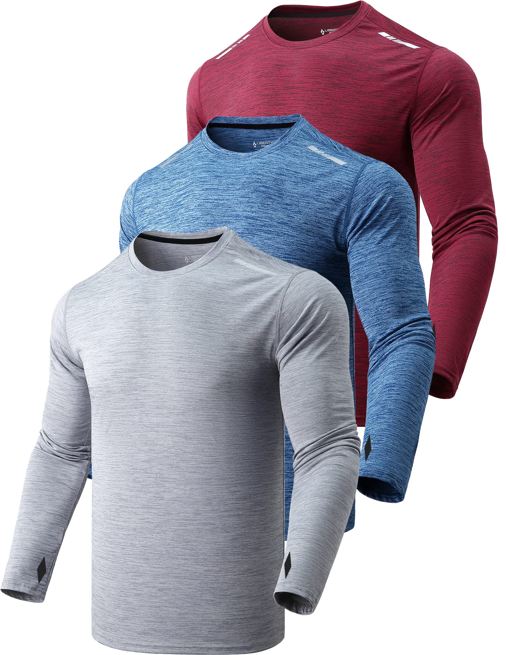 Liberty Imports3 Pack: Men's Long Sleeve T Shirts, Dry Fit UV Sun Protection Outdoor Hiking Athletic Active Tops with Thumb Holes