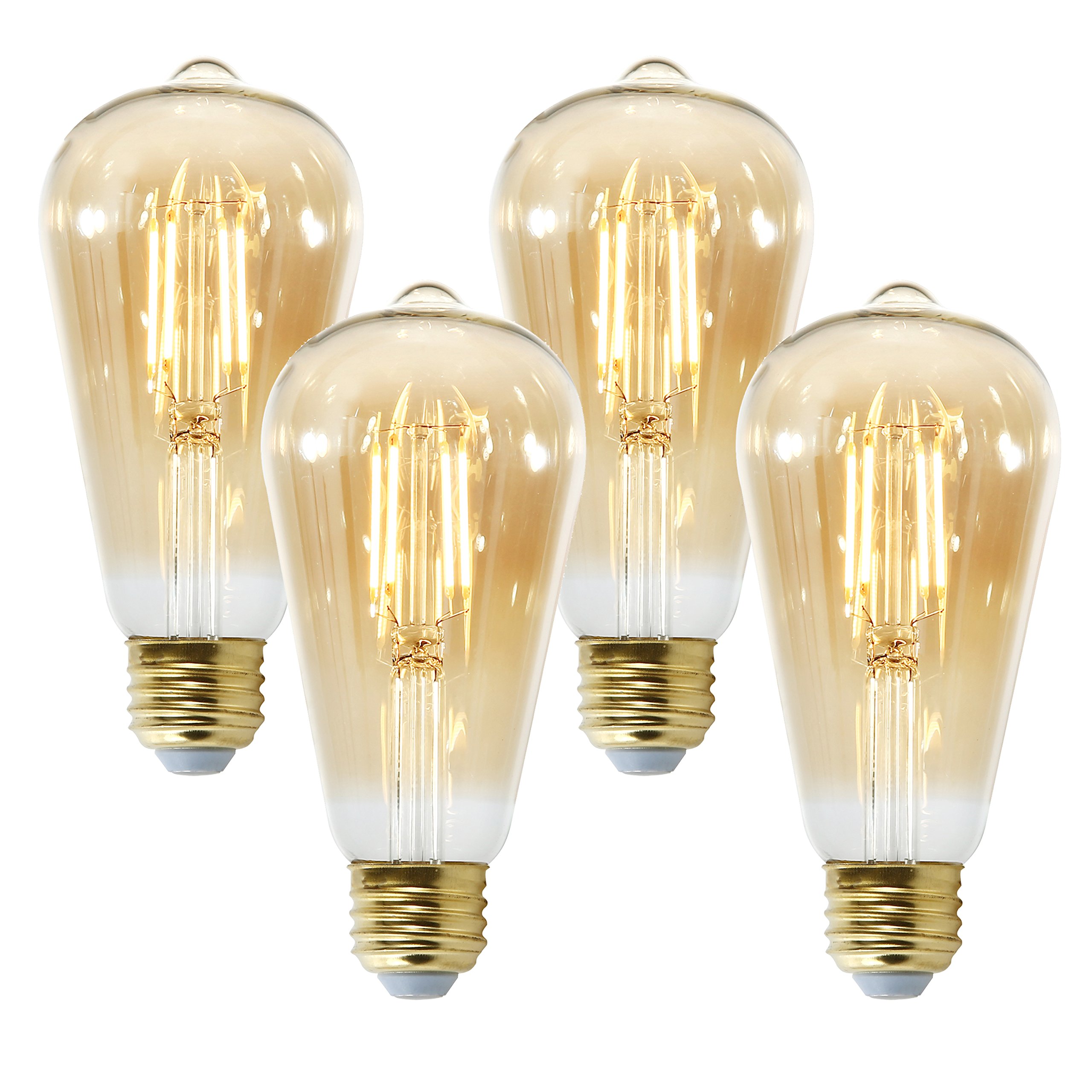 Light Society Set of 4 Holland ST21 Amber LED Vintage Filament Light Bulbs - Energy Star Certified (LS-ST21-LF62A-X4)