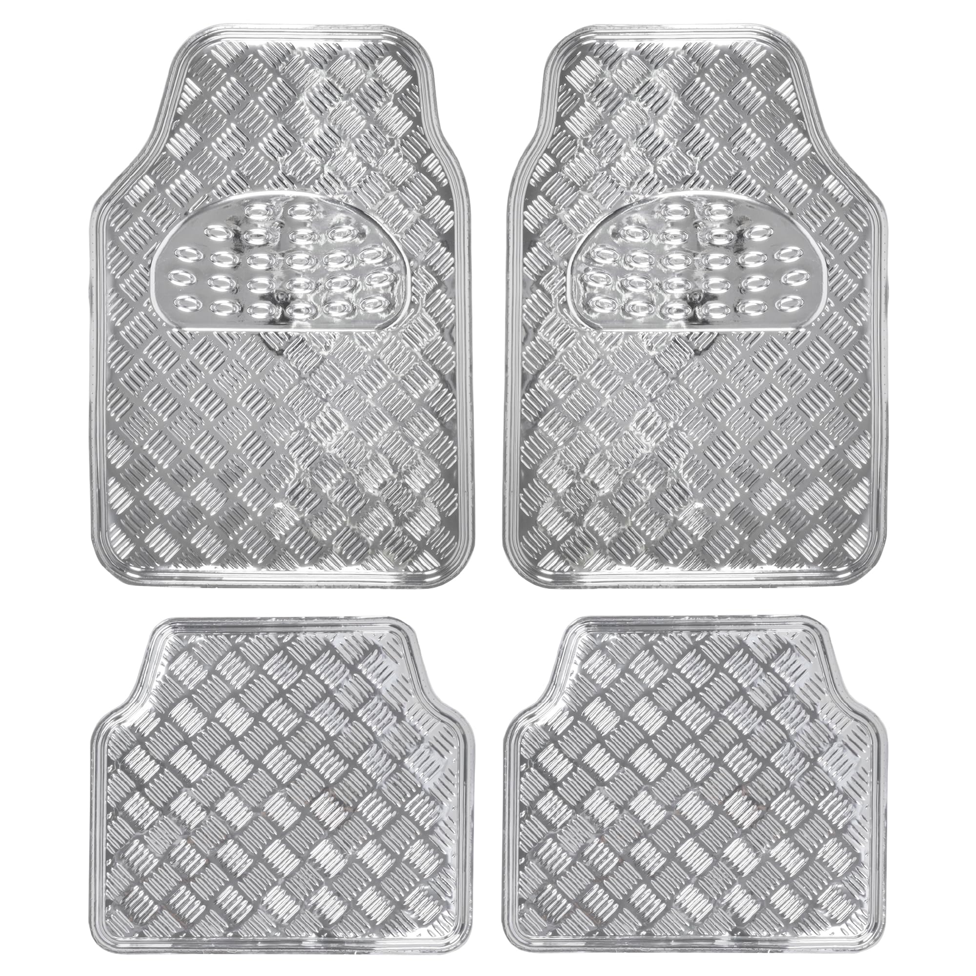 BDK Metallic Chrome Car Floor Mats All-Weather Universal Fit Automotive Floor Mats for Cars SUVs, Floor Mats for Trucks, Car Mats Full Set Front & Rear, Non-Slip Backing - Silver