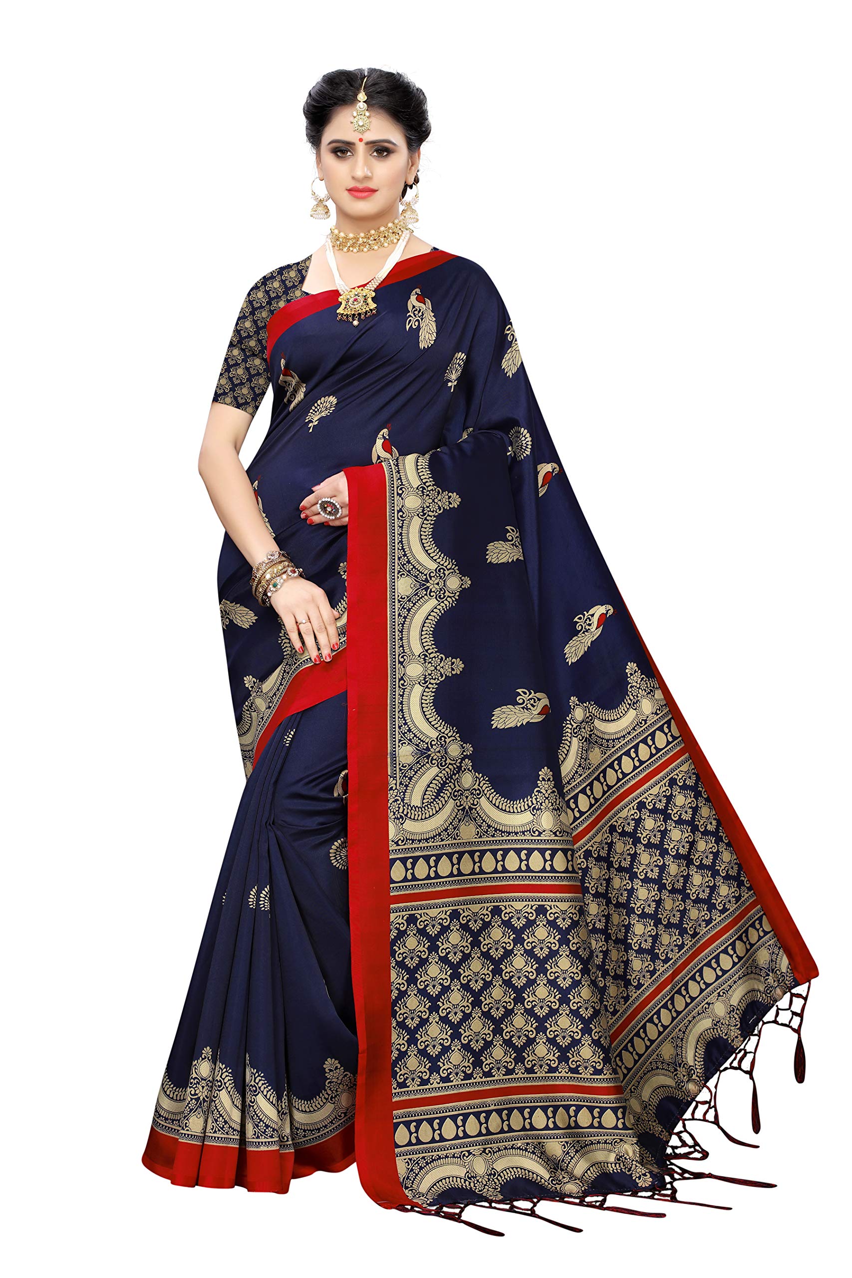 BRANDABLE SHOP Women's Fashion Art Silk Saree With Blouse, Navy Blue