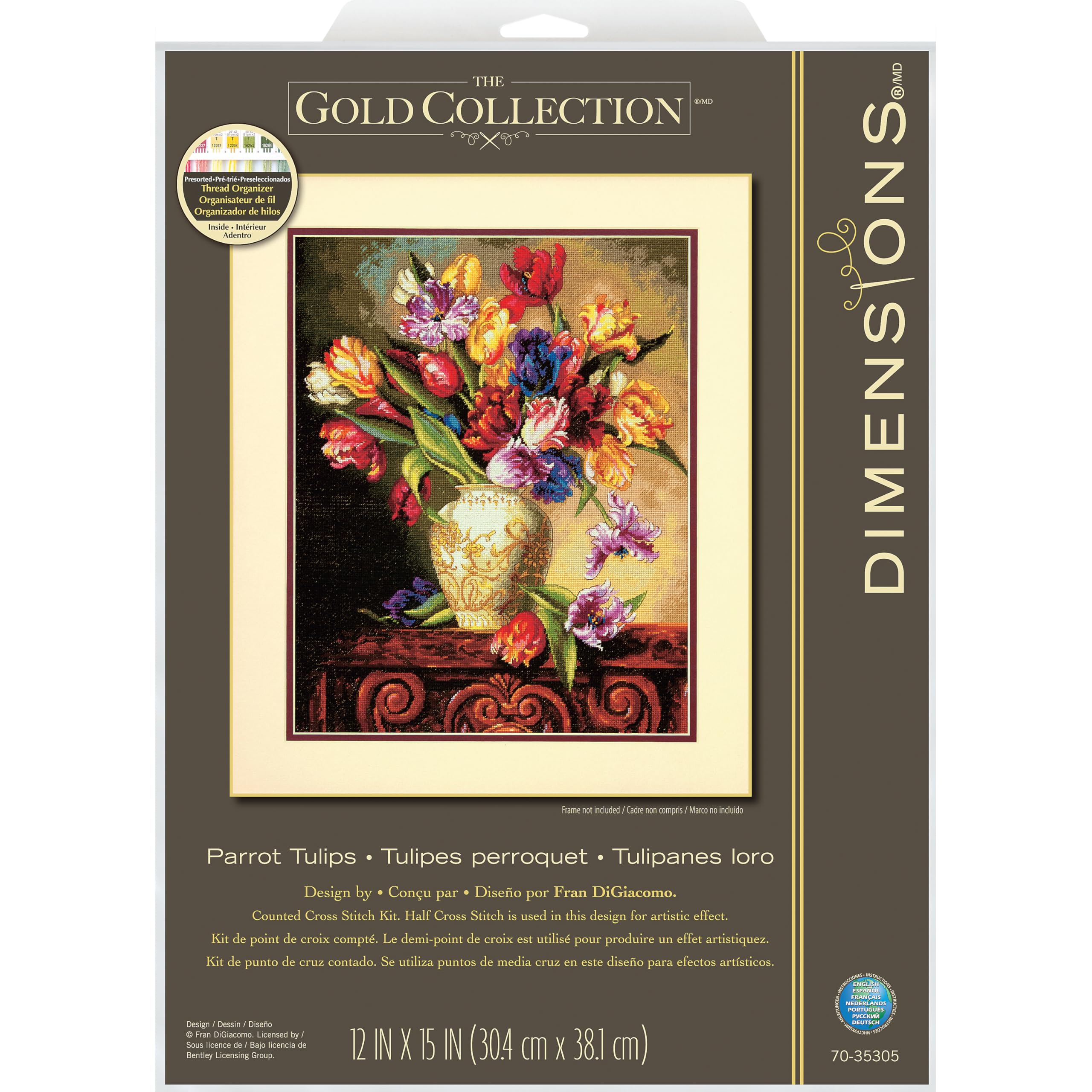 Dimensions Needlecrafts The Gold Collection Counted Cross Stitch Kit, Parrot Tulips, 15" x 12", Multicolour