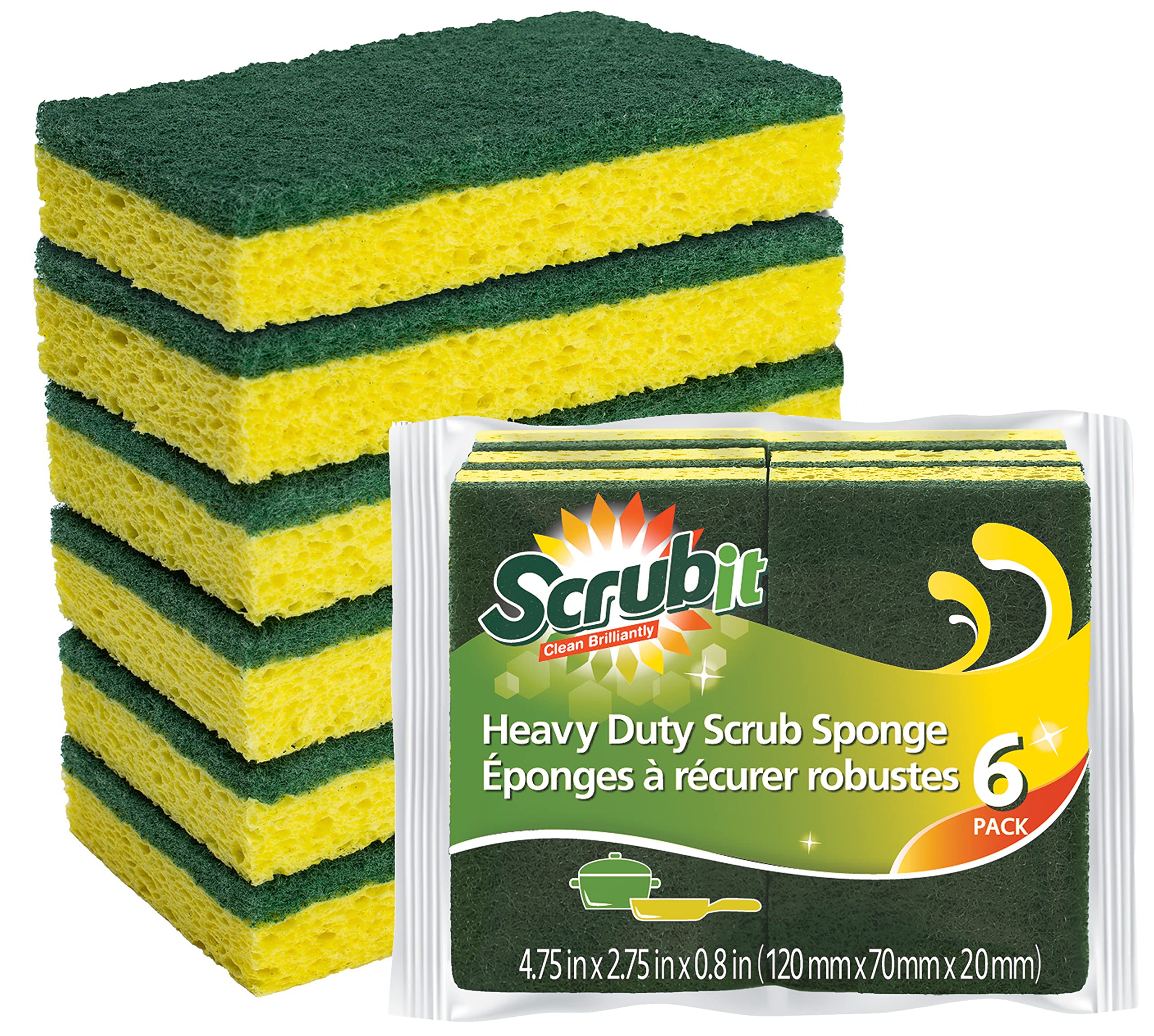 SCRUBITHeavy Duty Scrub Sponge - Made from Tough Cellulose - Eco Friendly - Lasts for Months of Heavy Duty Kitchen Cleaning (12 Pack)