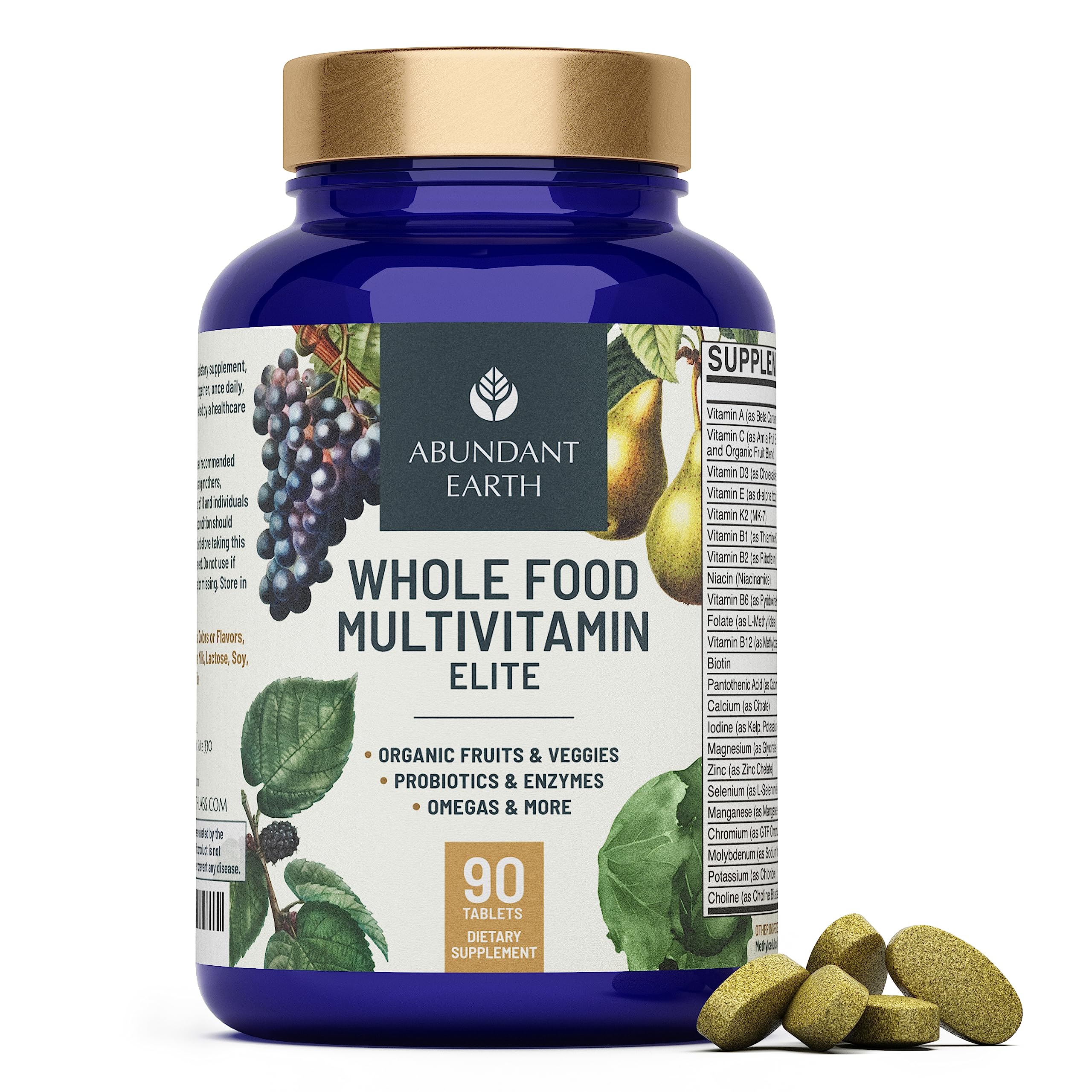 Whole Food Multivitamin for Women, Daily Multi Vitamins Supplements for Men/Mens Multivitamins + B Complex, Probiotic Multi Enzyme, Omegas for Organic Energy, Mood, Digestion 90ct