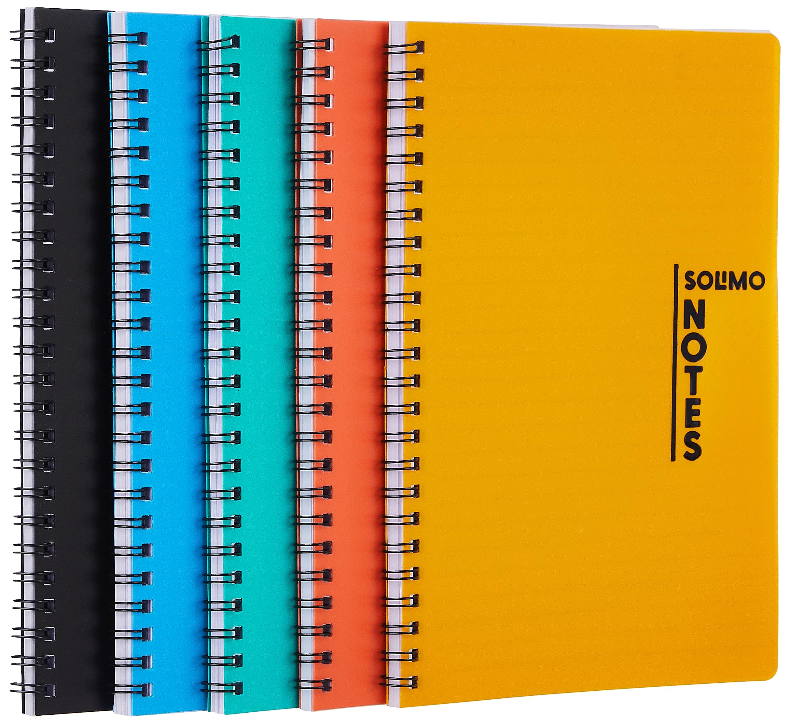 Amazon Brand - Solimo Notebooks, Spiral-Bound, Lightweight, Vibrant Colours (A5, 100 Pages, 70 GSM, Set of 5)