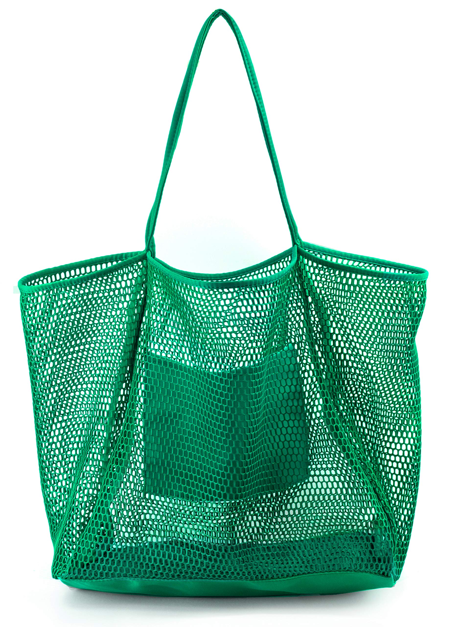 Mesh Beach Tote Womens Shoulder Handbag, Green, Large