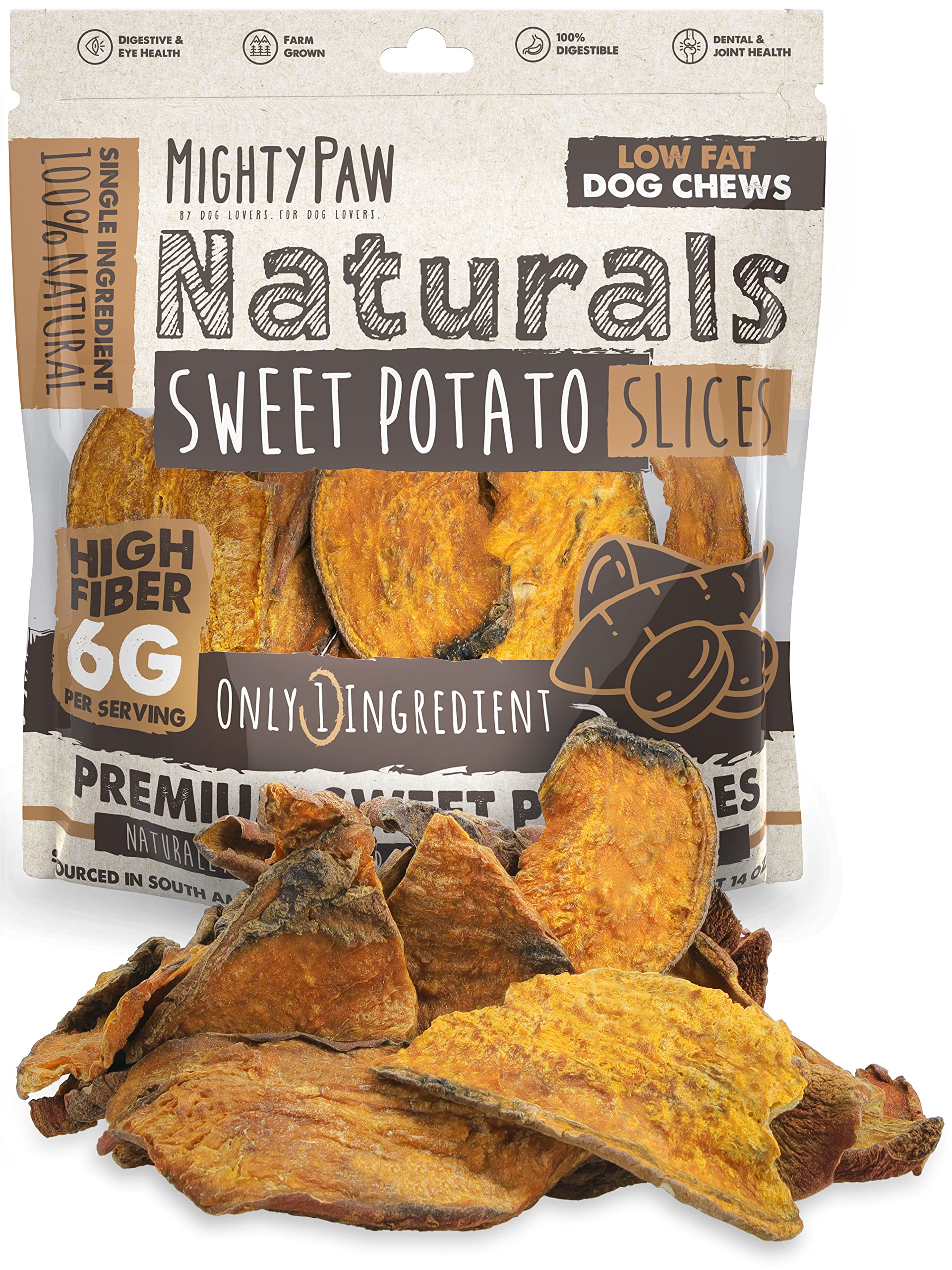 Mighty Paw Naturals Sweet Potato Slices for Dogs | 100% All-Natural Dehydrated Sweet Potato Dog Treats, Dried Sweet Potato Low Fat Dog Treats, Sweet Potato Chews for Dogs, Sweet Potatoes Pet Snacks