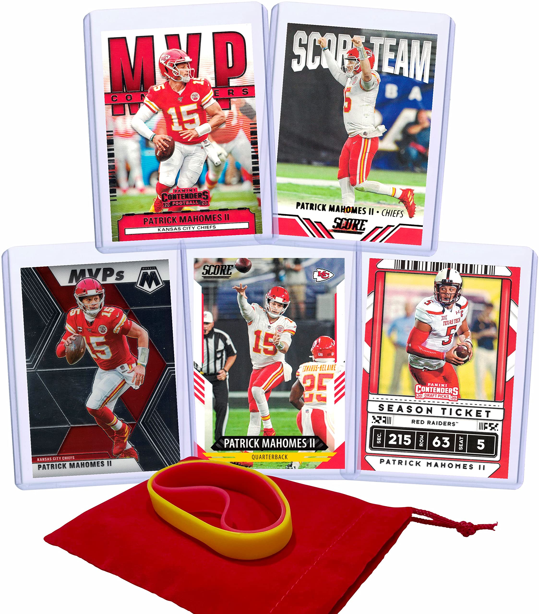 Patrick Mahomes Football Cards (5) Assorted Bundle - Kansas City Chiefs Trading Card Gift Set