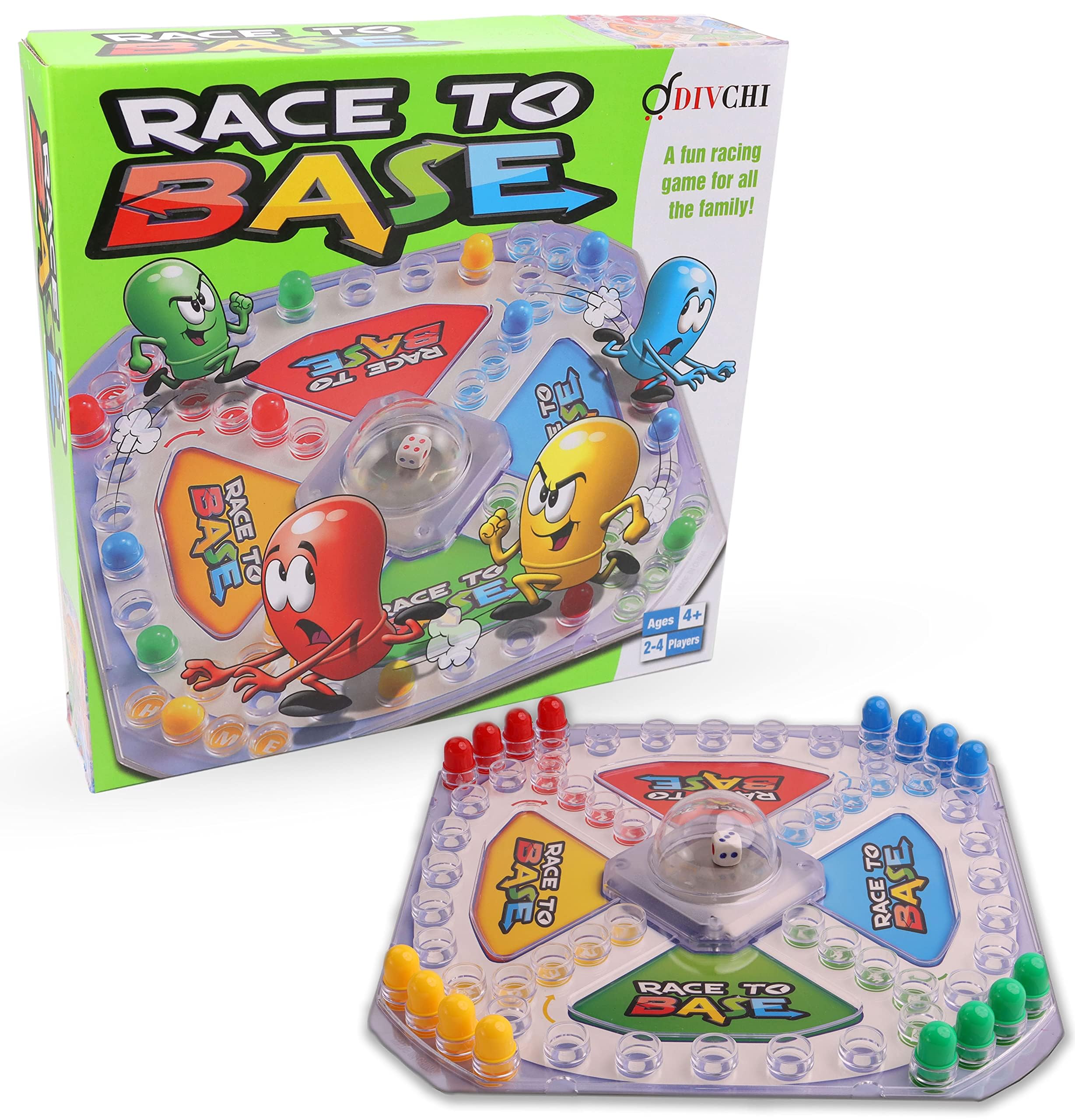 DIVCHI Race To Base Board Game for kids - Racing and Chasing to Base Game Kids Children Race to Base Pop a Dice Board Game Great Family Friends Frustration Party Game Ludo