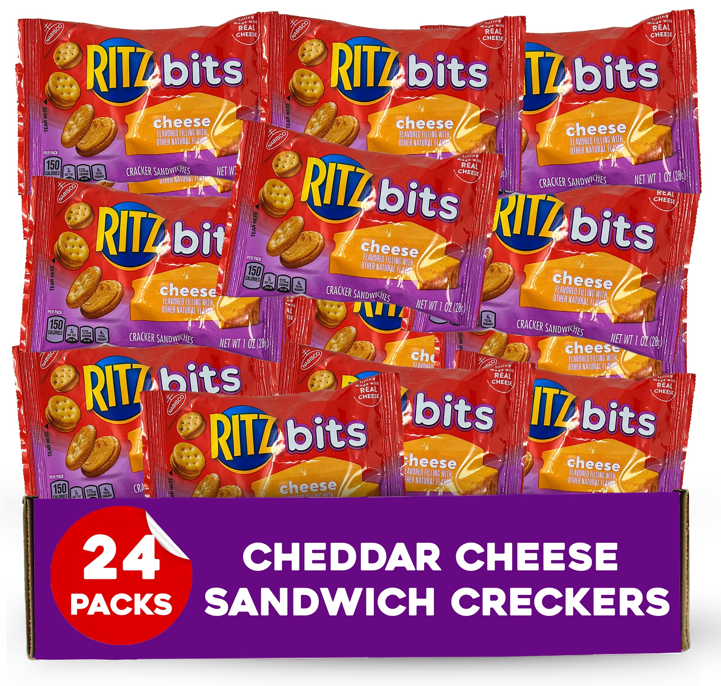 Ritzz Bits Halloween Snacks Cheddar Cheese Sandwich Crackers 24 Count - Individual Snack Packs On The Go Size For School & Office Snacks - 1 oz Bags