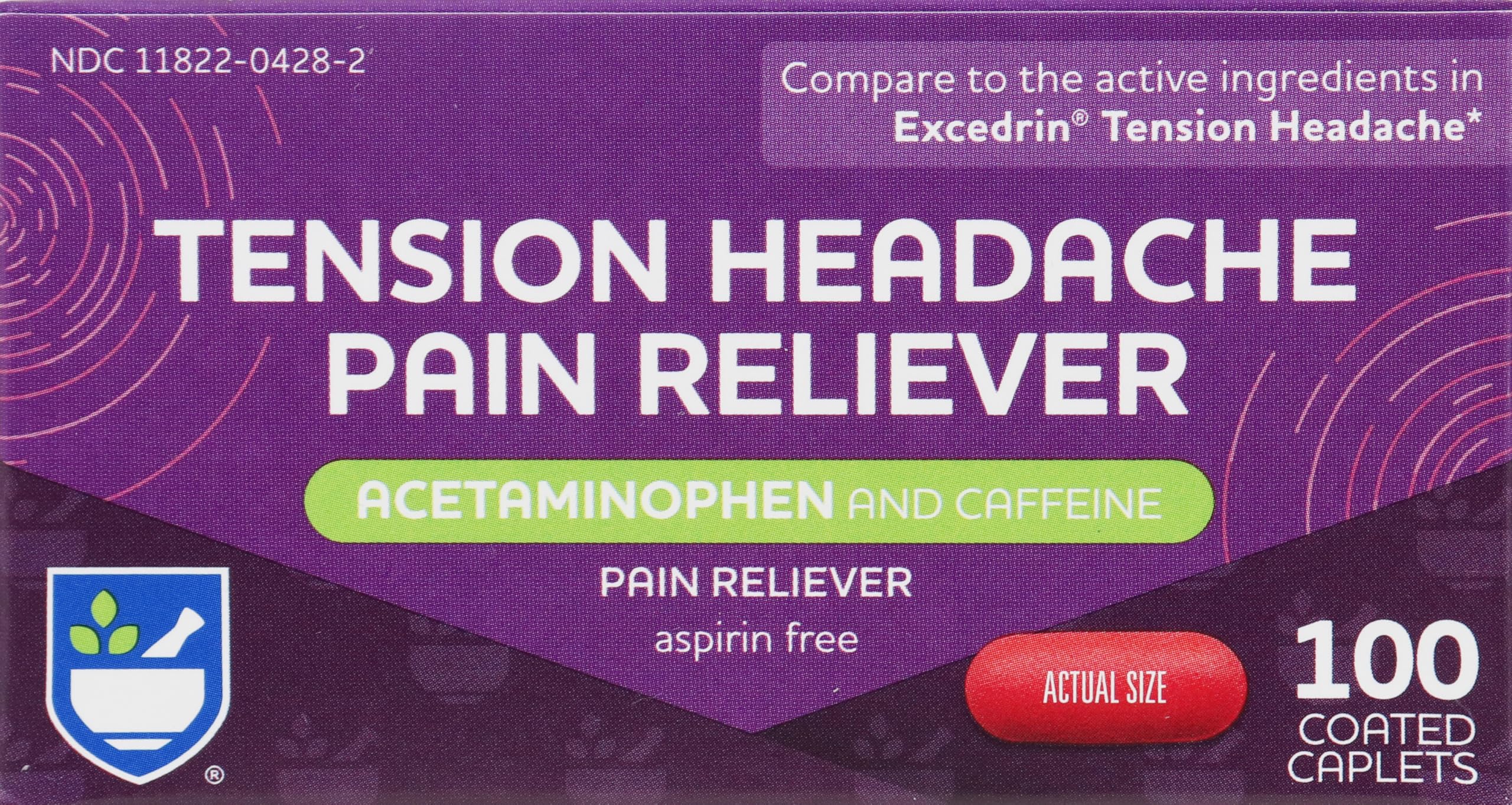 Rite Aid Tension Headache Pain Reliever, Acetaminophen, 500 mg, 100 Coated Caplets | Tension Headache Relief Aspirin Free | Pain Relief Pills Extra Strength | Migraine Relief | No Headache Pain Relief