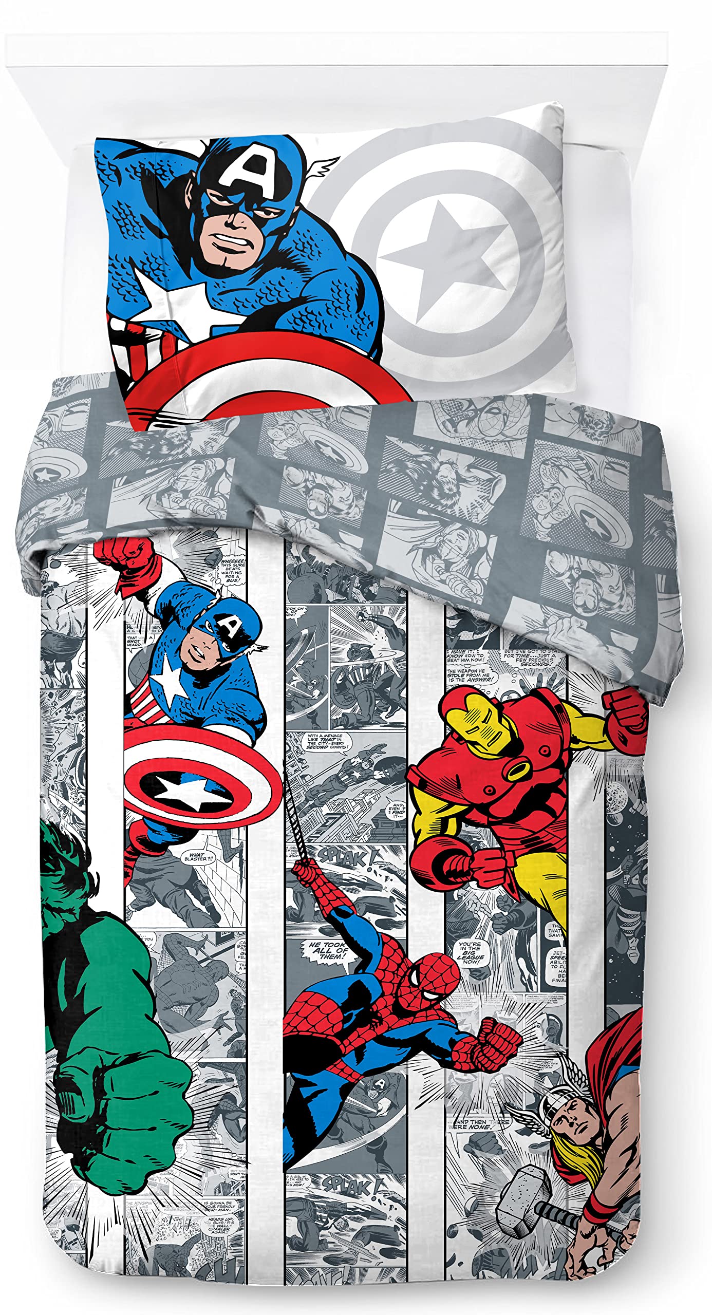 Marvel Comics Avengers Comic Cool 100% Cotton Single Duvet Cover Set - Includes Pillowcase