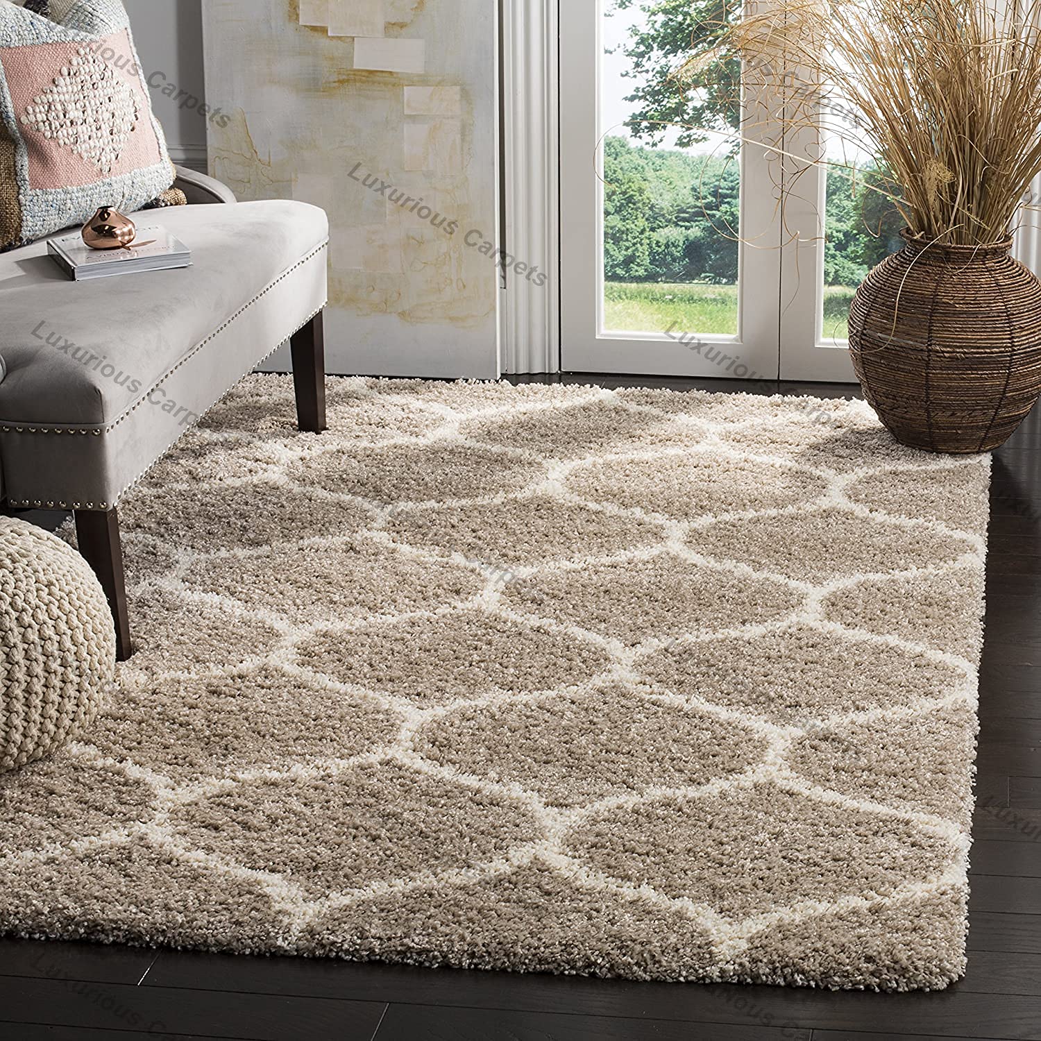 Luxurious Carpets Hudson Shag Collection Handmade Microfiber Cozy Soft & Plush Modern Shaggy Carpet for Living Room Bedroom and Hall with 2" Inch Thickness 4 x 6 feet Color