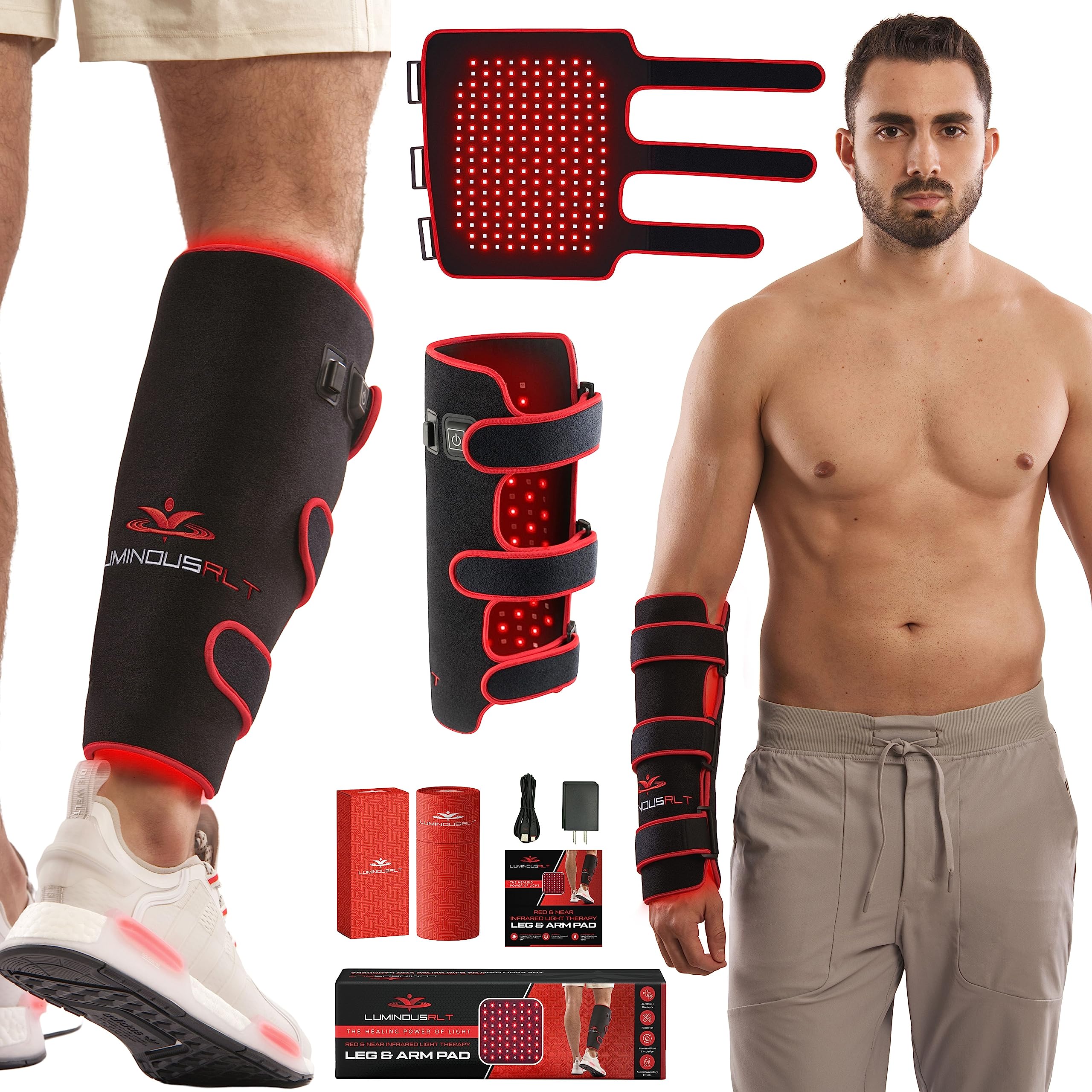 LuminousRLT Red Light Therapy Arm and Leg Pad, Near Infrared Light Therapy Leg Wrap with Auto Off Promotes Leg Swelling Relief, Circulation and Muscle Recovery with 208 NIR Red Therapy Lights (Size)