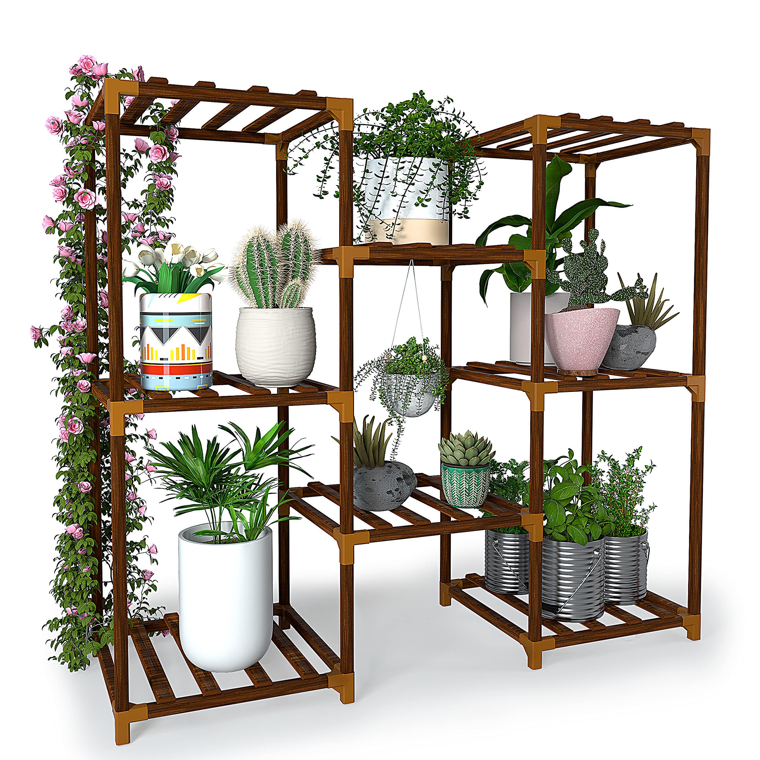 New England Stories Plant Stand Indoor, Outdoor Wood Plant Stands for Multiple Plants, Plant Shelf Ladder Table Plant Pot Stand for Living Room, Patio, Balcony, Plant Gardening Gift