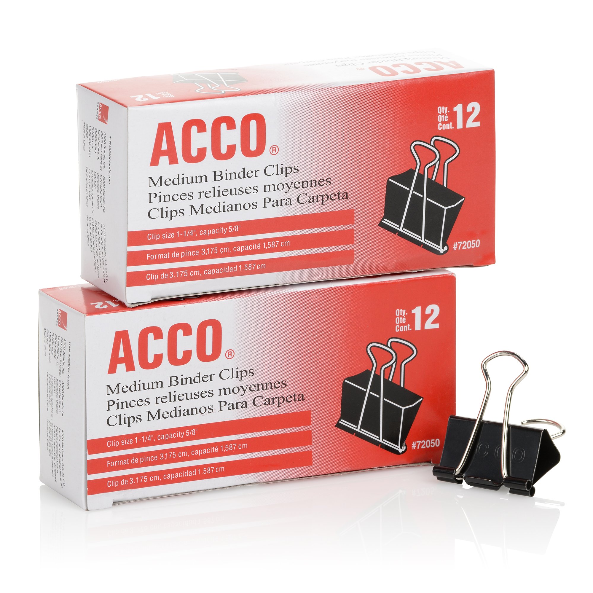 ACCO Binder Clips, Medium, Black, 12 per Box, 2 Boxes (72062)