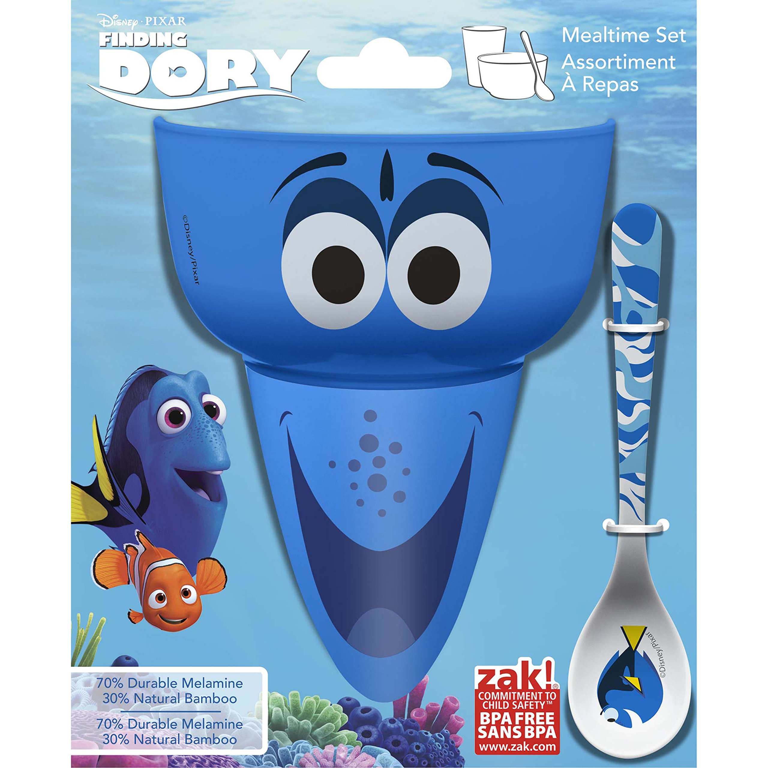 Zak Designs Finding Kids Cereal Bowl, Tumbler and Spoon Set, Dory, Multicolor