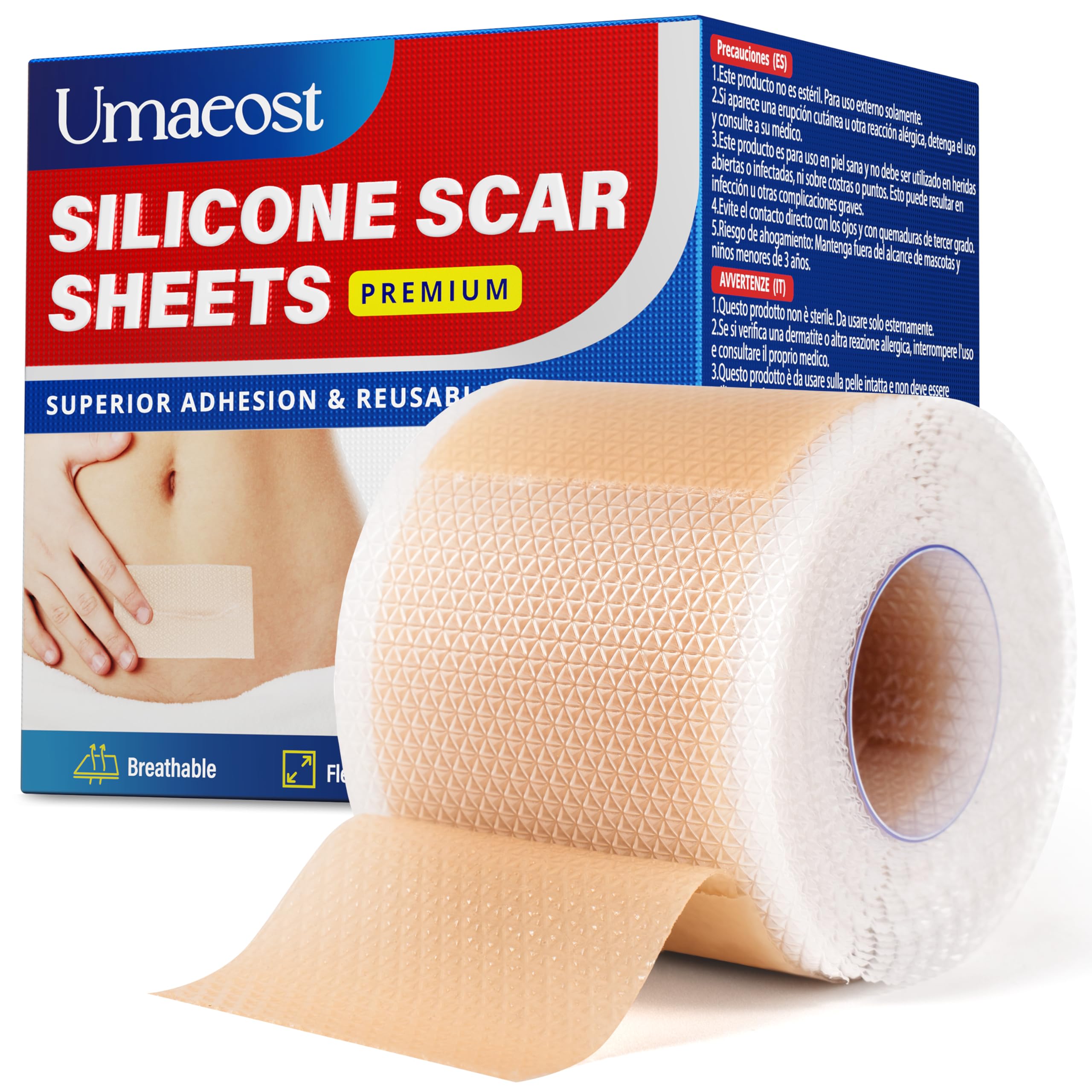 Medical Silicone Scar tape for Scars: Medical Grade Scar Sheets Reduces the Appearance of Scars from surgical Acne Stitches Burns More 1.6"x 120"