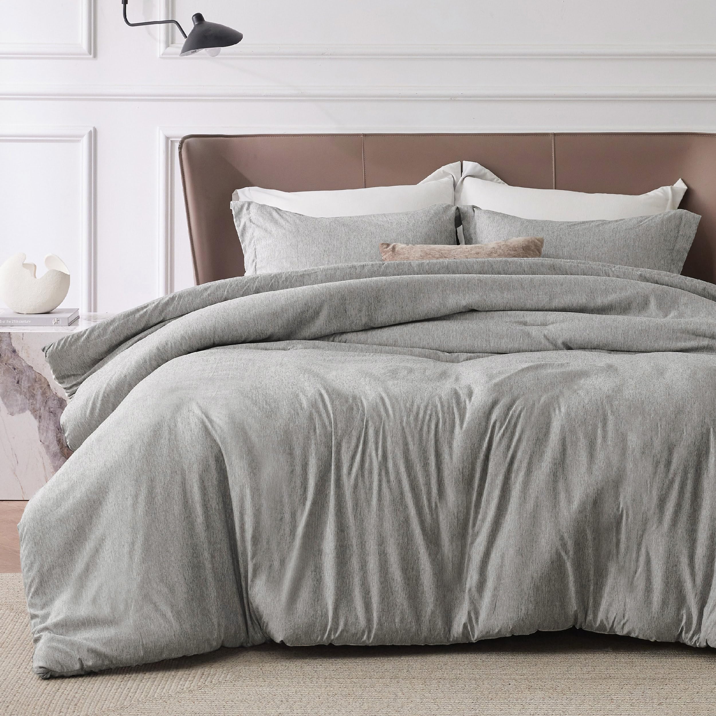 Bedsure Dark Grey Duvet Cover Queen Size - Super Soft Cationic Dyed Duvet Cover for Kids with Zipper Closure, 3 Pieces, Includes 1 Duvet Cover (90"x90") & 2 Pillow Shams, NO Comforter