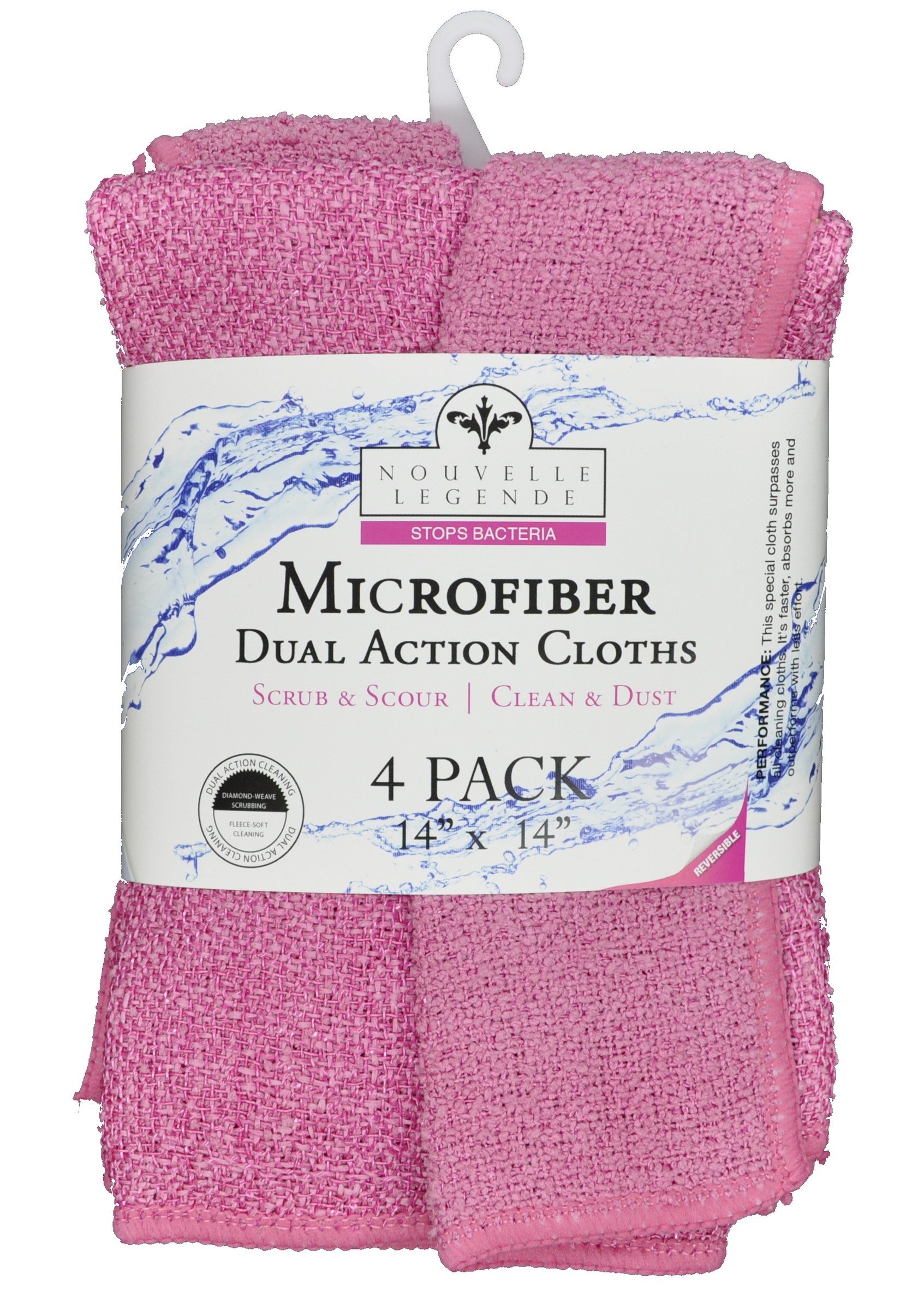 Microfiber Dual Action Scrubbing Cloths, 4-Pack, Pink by Nouvelle Legende