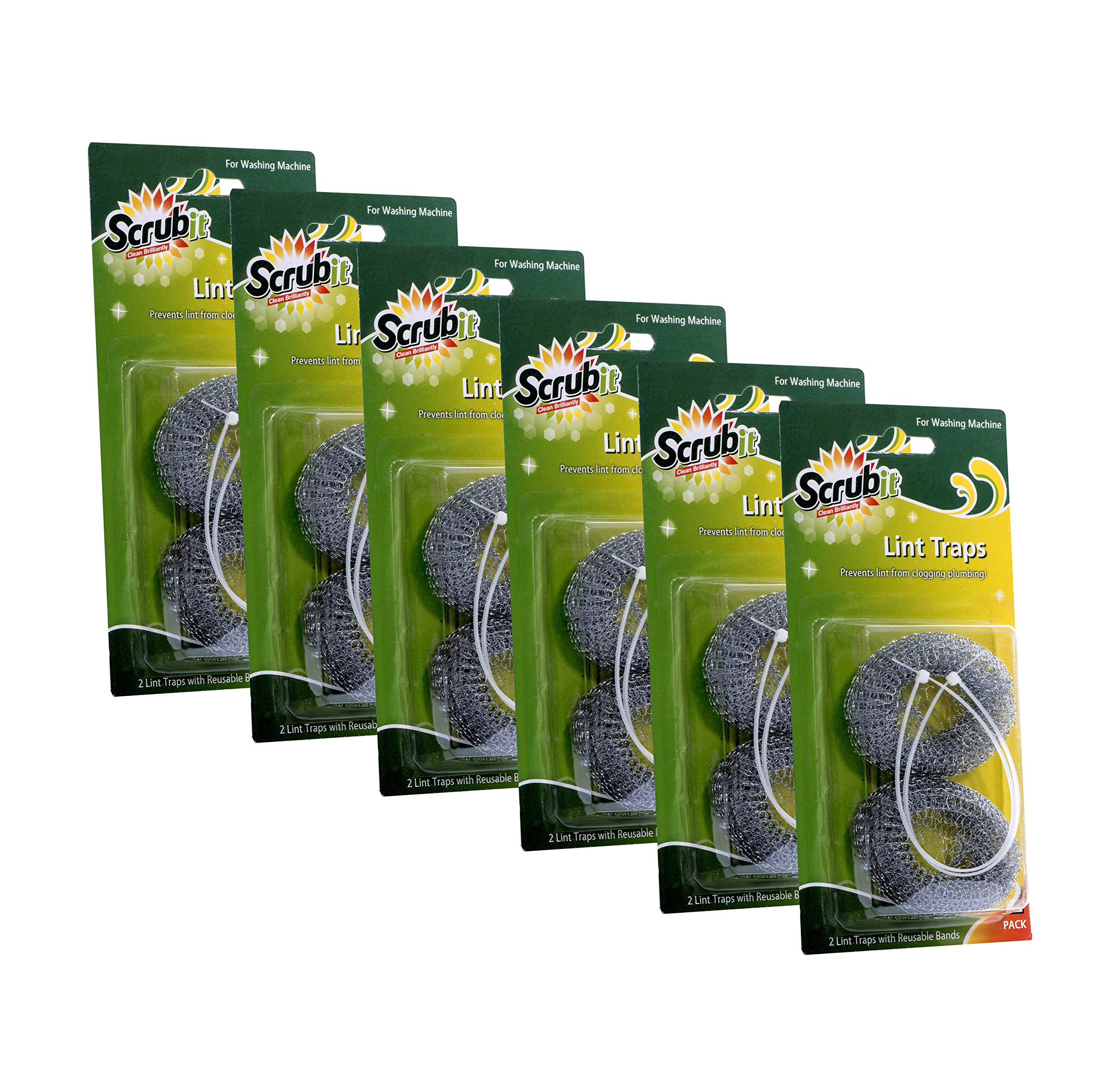 SCRUBIT 12 Premium Lint Traps with 12 Long Lasting Ties for Washing Machines - Light Aluminum Lint Trap Snare Laundry Mesh Washer Hose Filter - Won't Rust, Easy Installation,