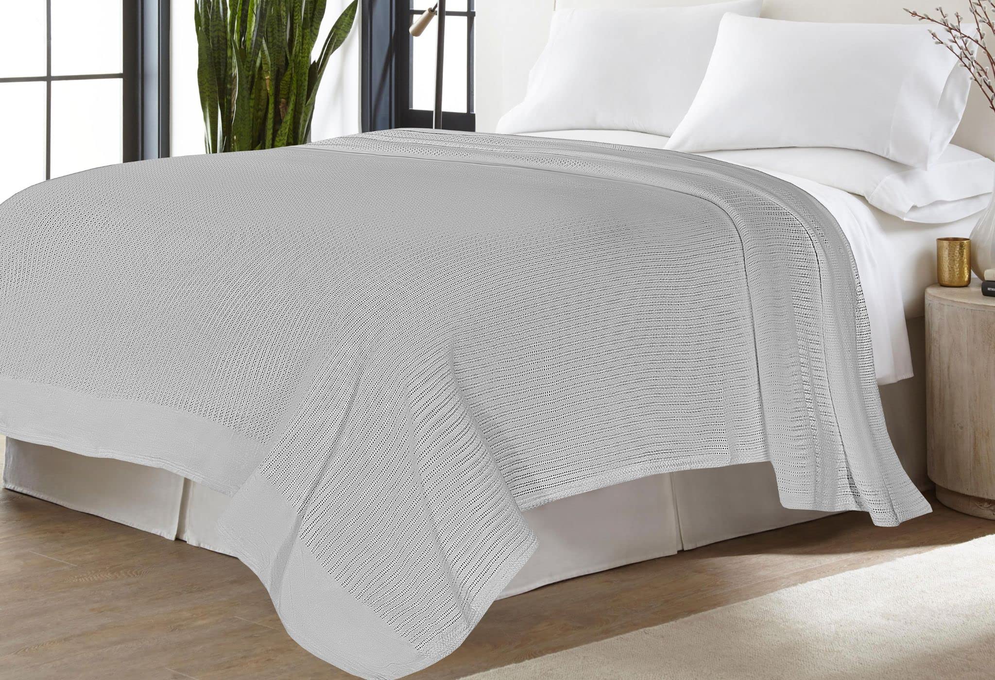 Sapphire CollectionPure 100% organic Cotton thermal Soft Lightweight Adult Cellular Blanket (Silver/Grey, King 260*230cm)