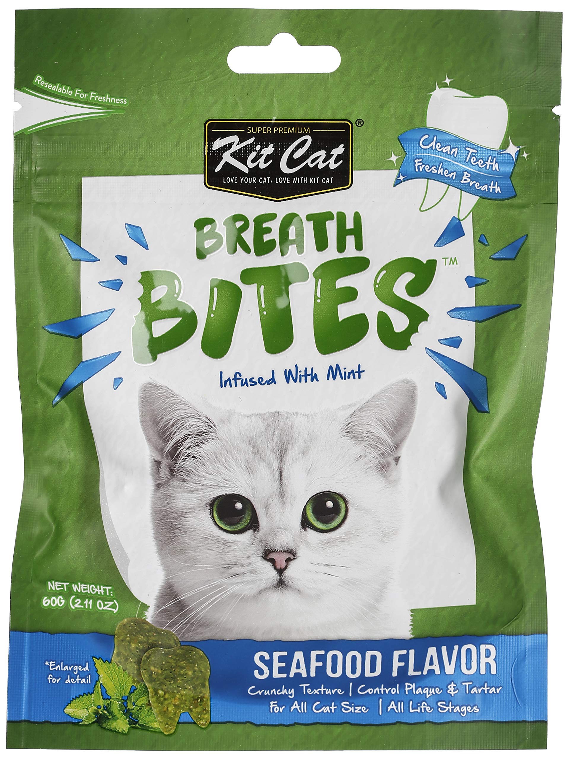 Kit Cat Breath Bites Seafoods Flavor, Green, 60g