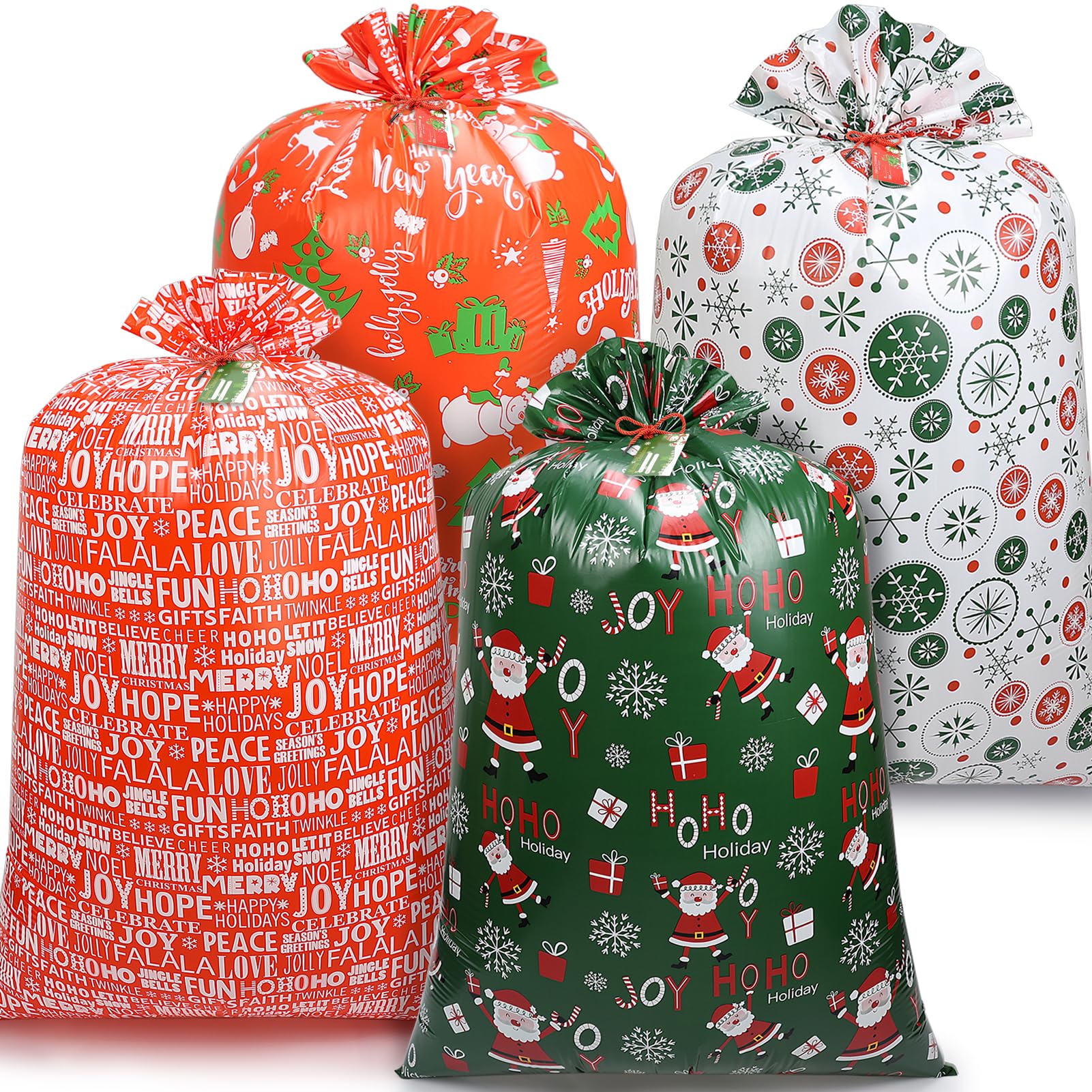 HRX Package Extra Large Christmas Gift Bags 56x36 inch, 4pcs Jumbo Gift Bags for Presents, Heavy Duty Plastic Wrapping Xmas Sack for Huge Gifts