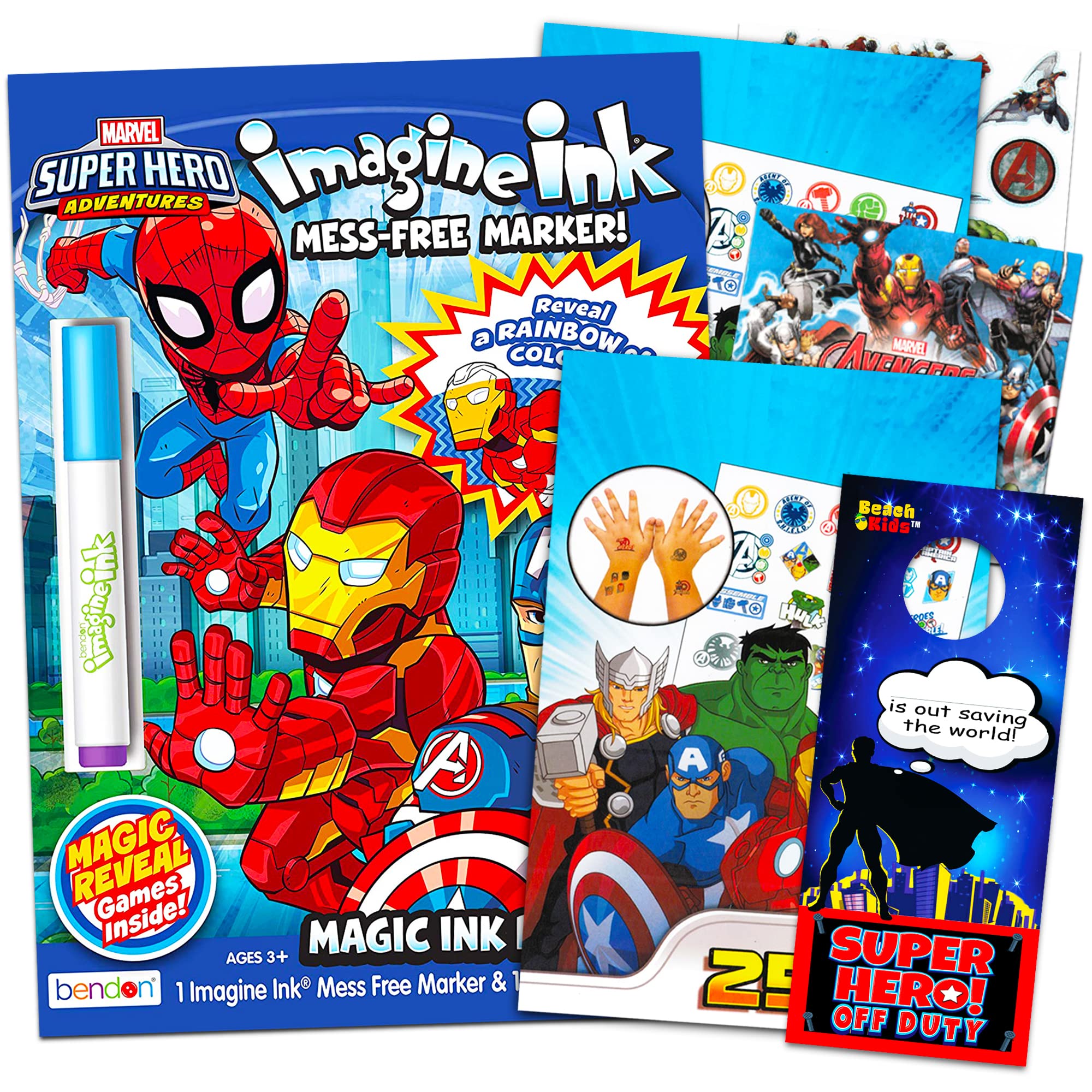 Marvel Super Hero Adventures Imagine Ink Coloring Book Activity Set ~ No Mess Magic Ink Activity Book with Avengers Stickers and Temporary Tattoos (Superhero Coloring Books)