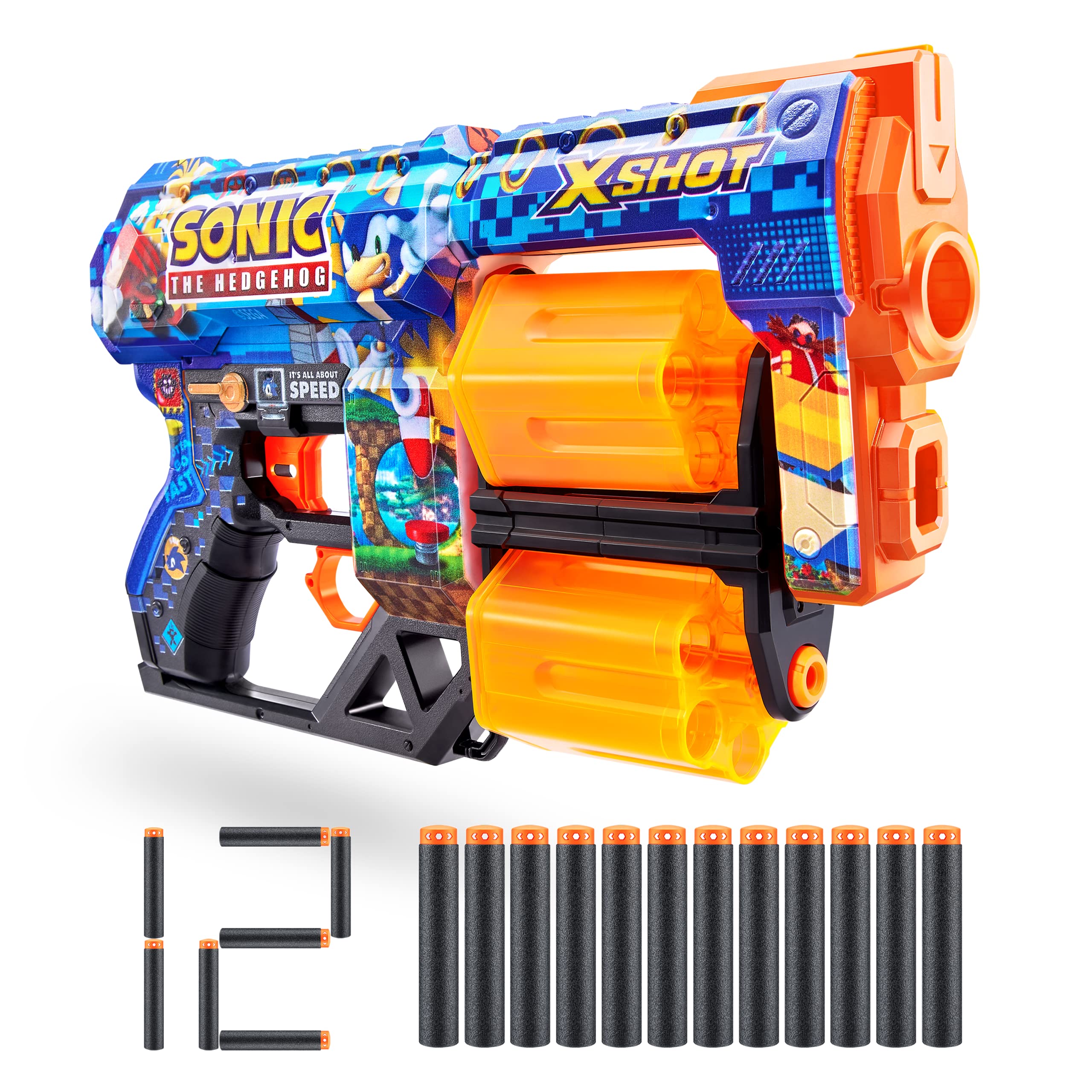 XSHOTSkins Dread Foam Dart Blaster (12 Dart) by ZURU x Sonic The Hedgehog Toy for Kids, Teens, Adults