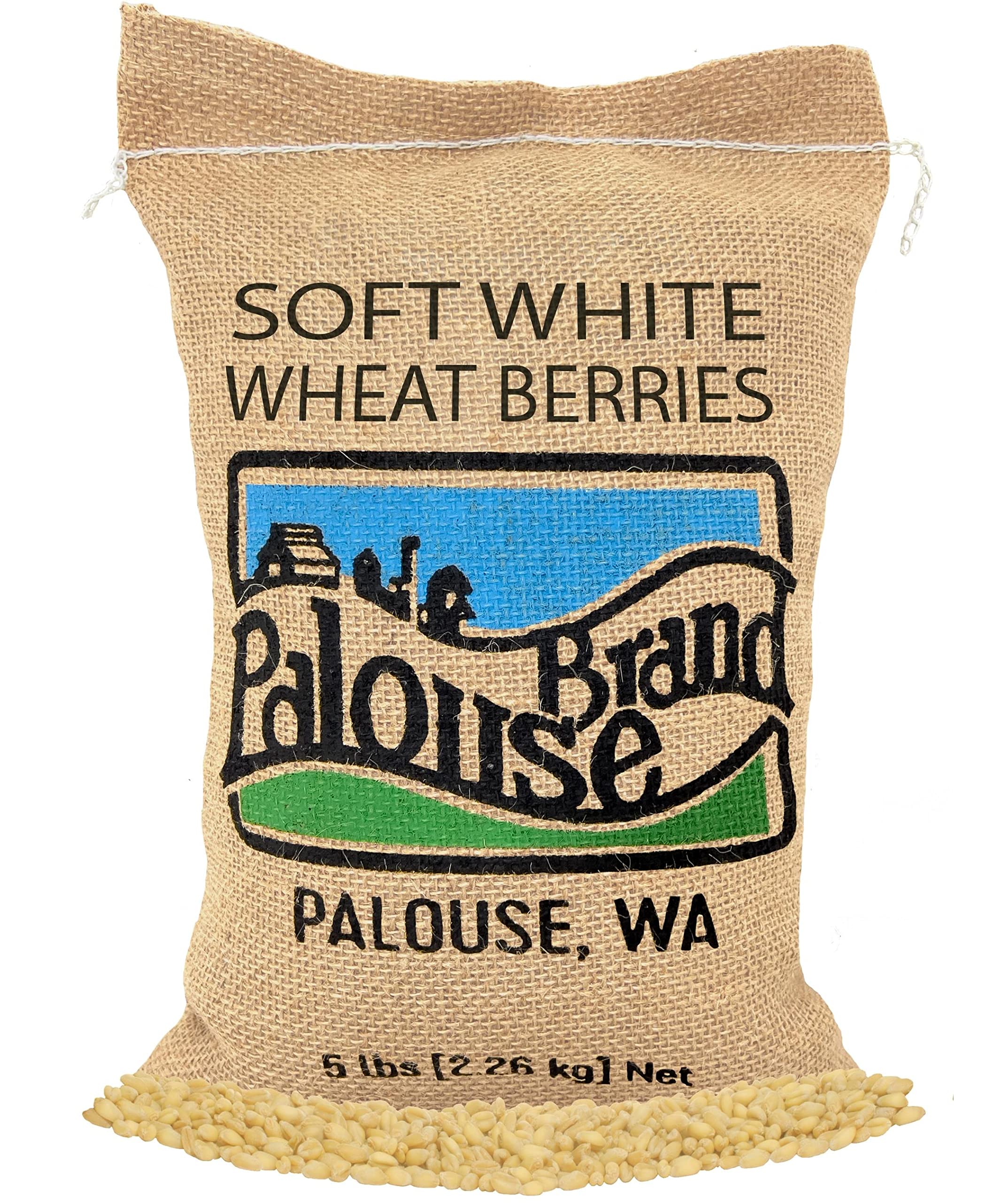 Certified Glyphosate Residue Free Soft White Wheat Berries | 5 LBS | Family Farmed in Washington State | 100% Desiccant Free | Non-GMO Project Verified | 100% Non-Irradiated | Kosher | Field Traced | Burlap Bag