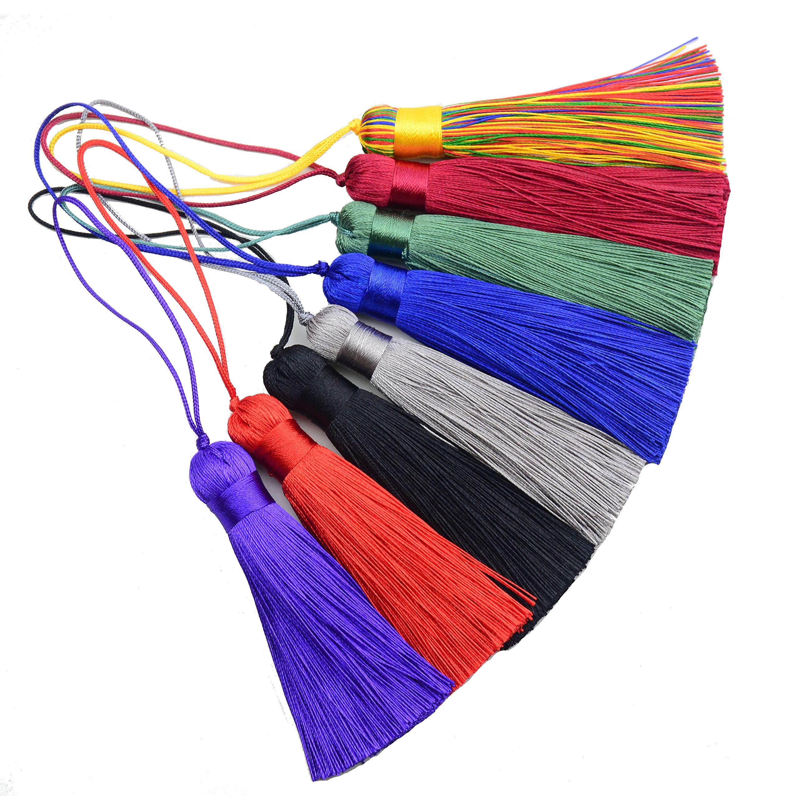 Makhry 8pcs 16cm/6.28 inch Cute Chunky Tassels Soft Elegant Handmade Silky Floss Tassels with 2.75 Inch Cord Loop and Chinese Knot for Woman Earrings, Jewelry Making, Souvenir