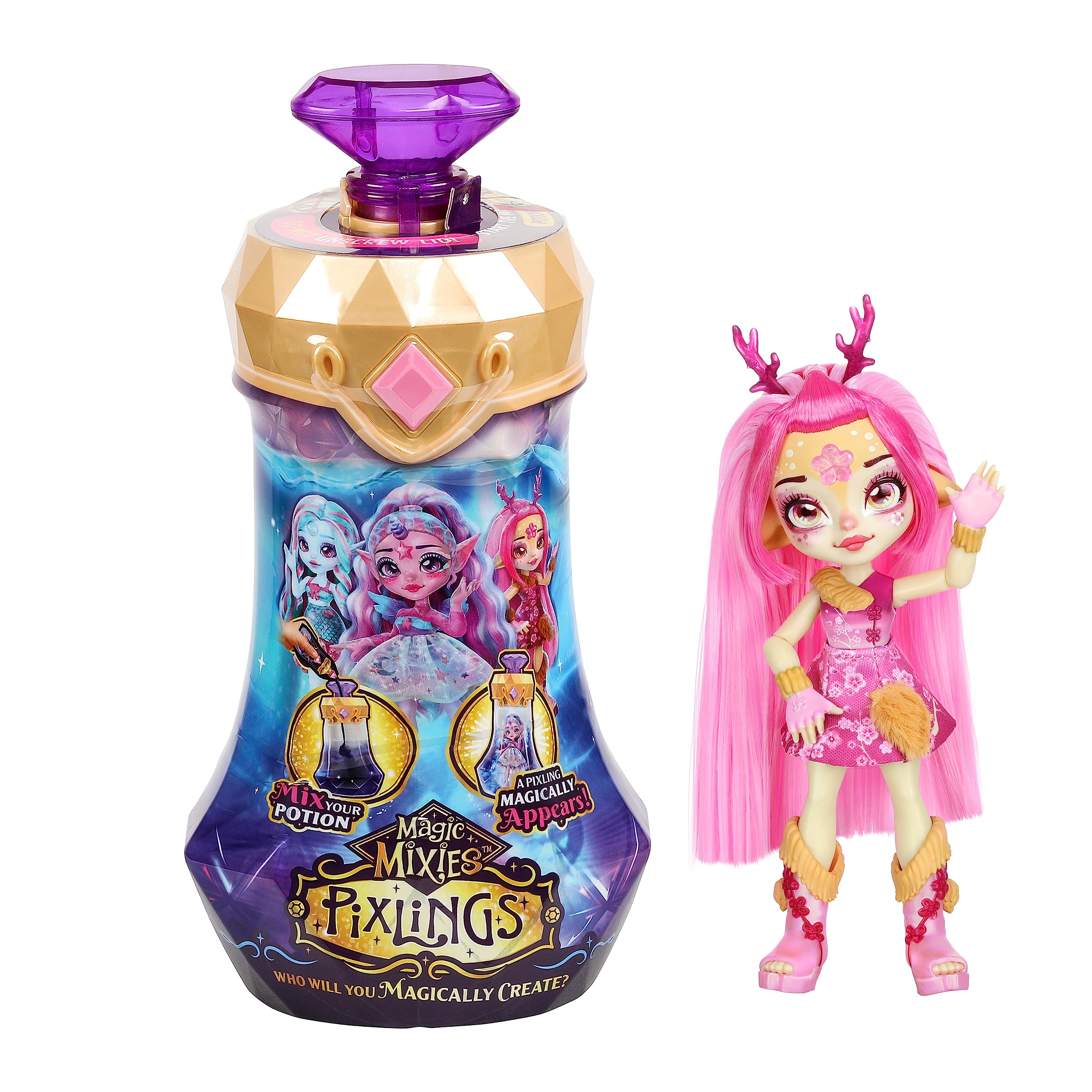 Magic Mixies Pixlings. Deerlee The Deer Pixling. Create and Mix A Magic Potion That Magically Reveals A Beautiful 6.5" Pixling Doll Inside A Potion Bottle! Gifts for Kids, Ages 5+