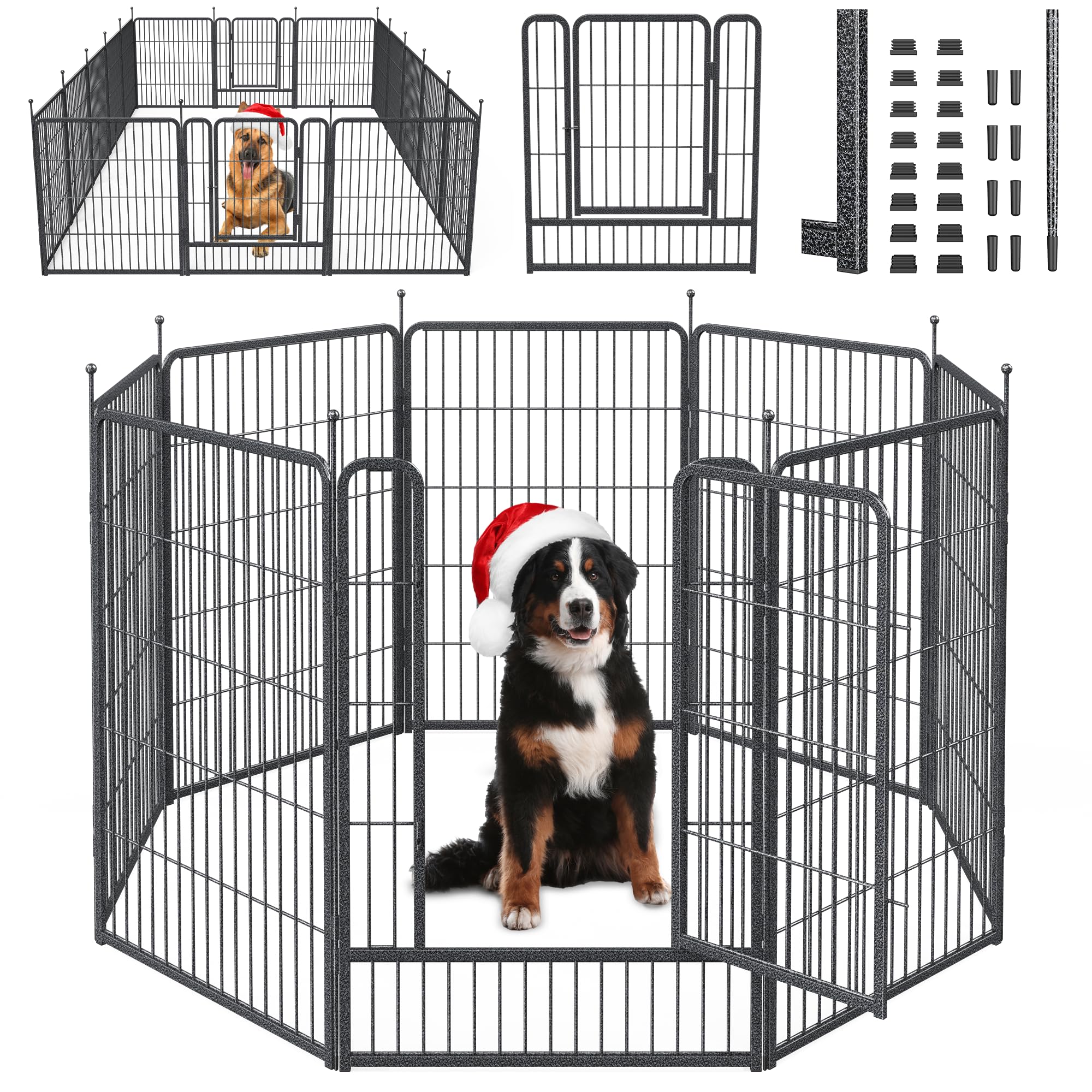 Mr IRONSTONE Dog Playpen Pet Dog Fence with Anti-Rust Surface, Foldable 8/16 Panels 24”/32" /40”Height Dog Pen Exercise Pen, Indoor/Outdoor Puppy Pen Pet Playpen for Small/Medium/Large Dogs