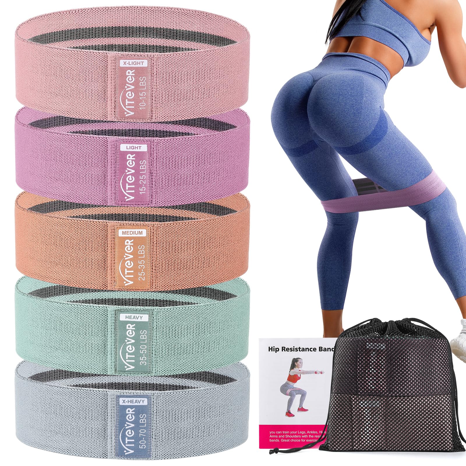 5 Levels Booty Bands Set, Resistance Bands for Working Out, Exercise Bands for Women Legs and Butt, Yoga Starter Set