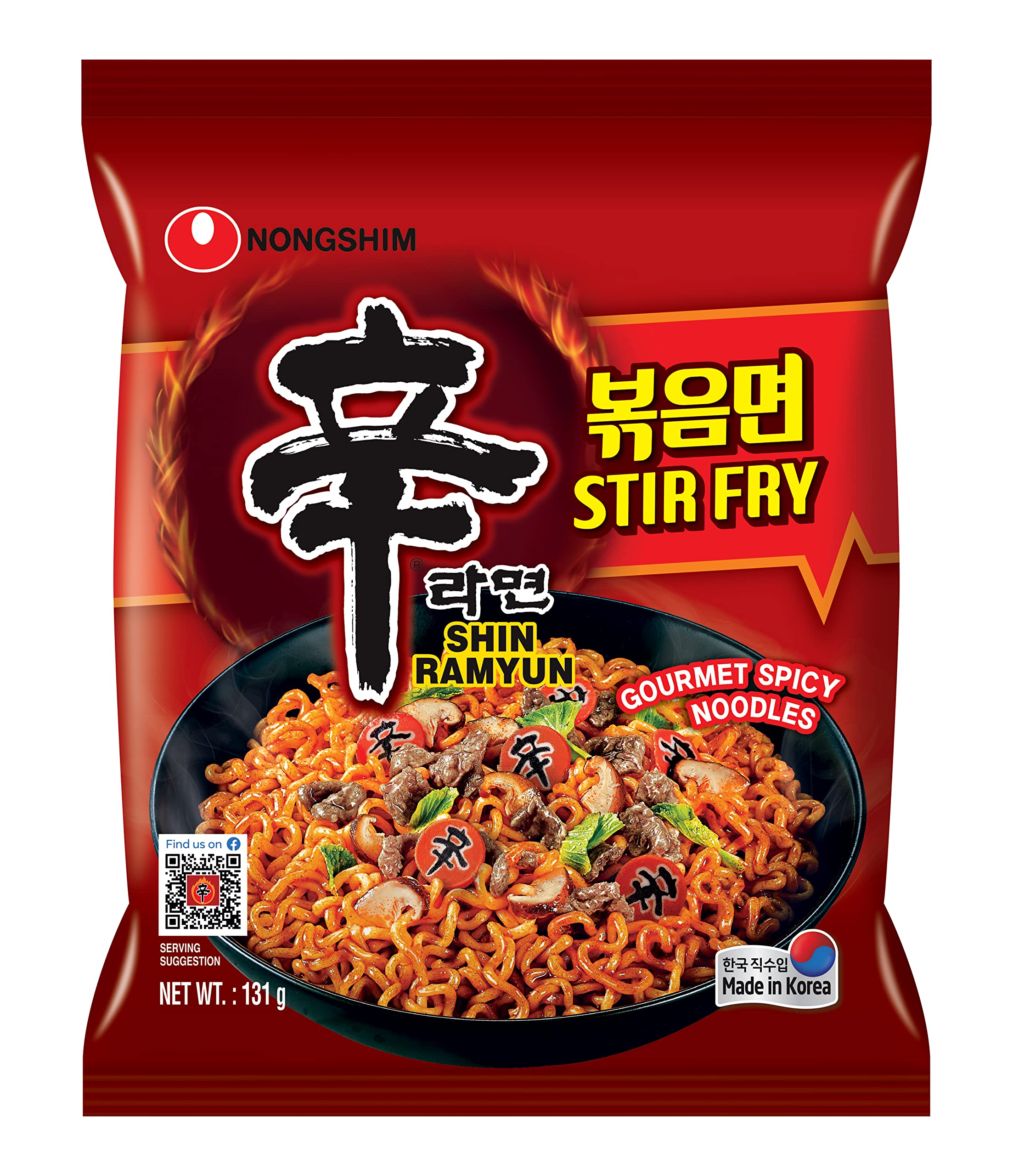 Nongshim NEW! Stir Fry Shin Ramuyn Instant Noodles with Real Chicken Flakes Added, Gourmet Spicy, 4.62 oz ℮ 131 g