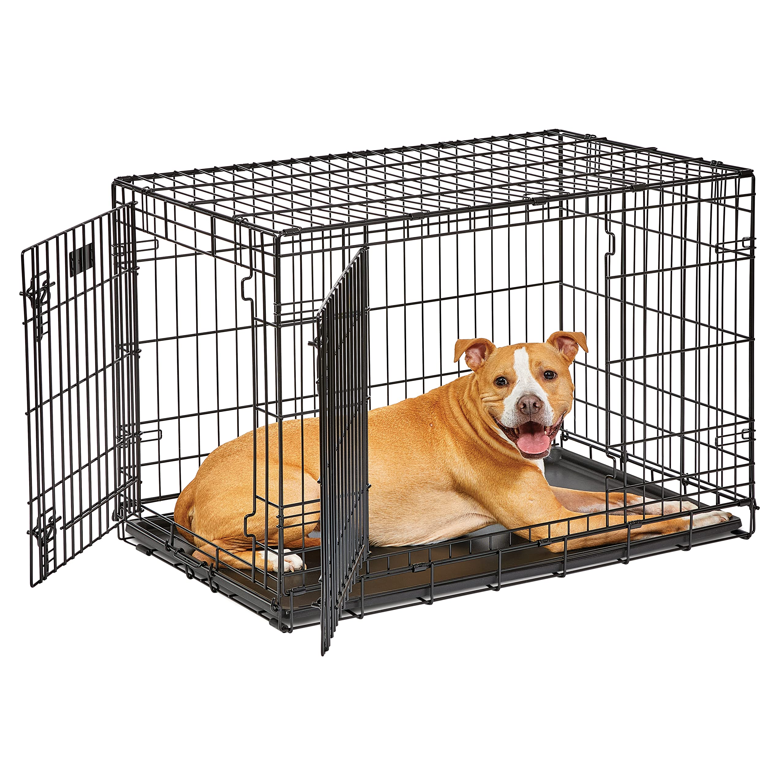 MidWest Homes for Pets Dog Crate Life Stages 36' Double Door Folding Metal Dog Crate | Divider Panel, Floor Protecting Feet, Leak-Proof Dog Pan | 35.63 in x 24.45 in x 21.93 in ,Intermediate Dog Breed