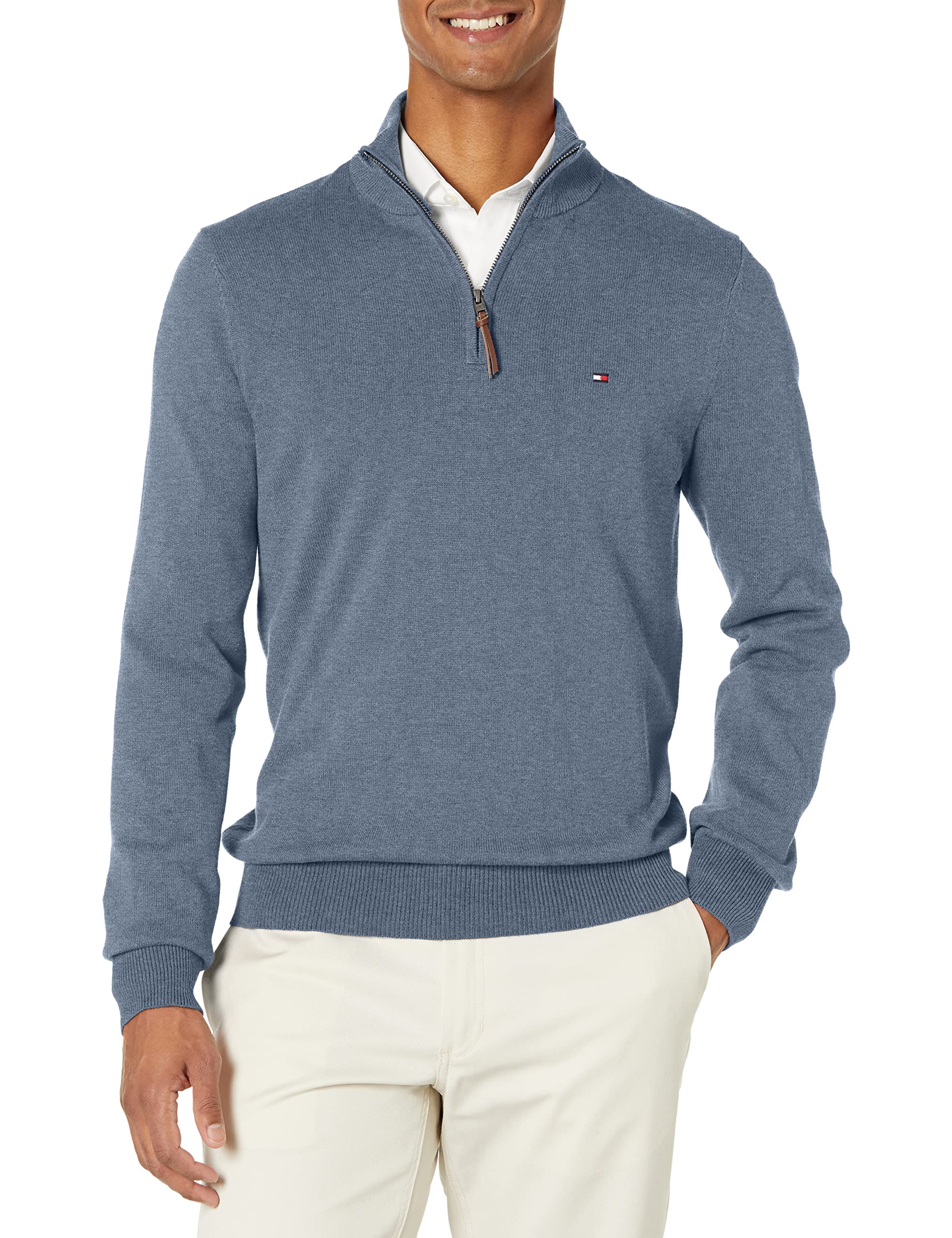 Tommy Hilfiger Men's Long Sleeve Cotton Quarter Zip Pullover Sweater