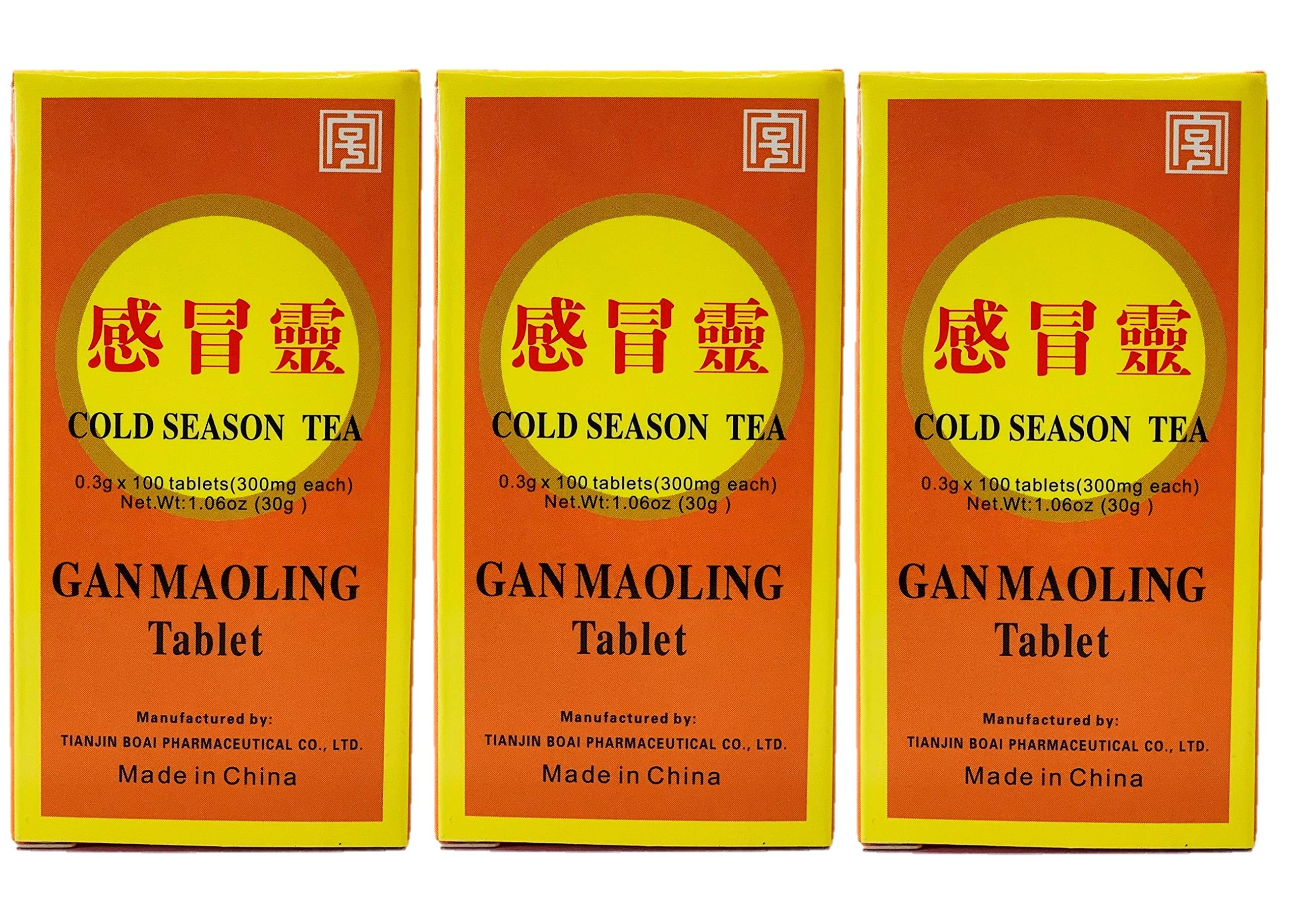 Gan Mao Ling, Helps Relieve During Cold Seasons (100 Tablets) - 3 Bottles