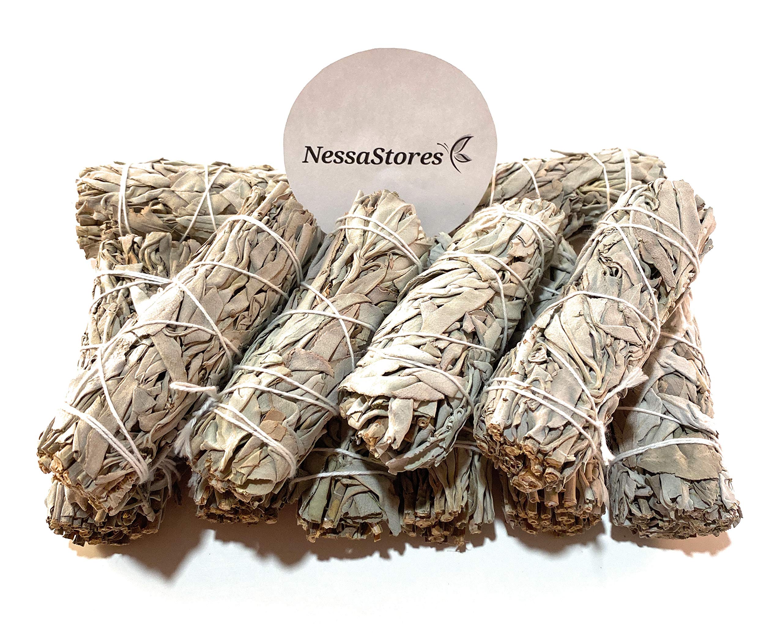 NESSASTORES16 pcs California White Sage Smudge Sticks, 4-Inch Hand Tied, All Natural, Ethically Sourced for Home Cleansing, Stress Relief, & Clearing Negative Energy JC-006