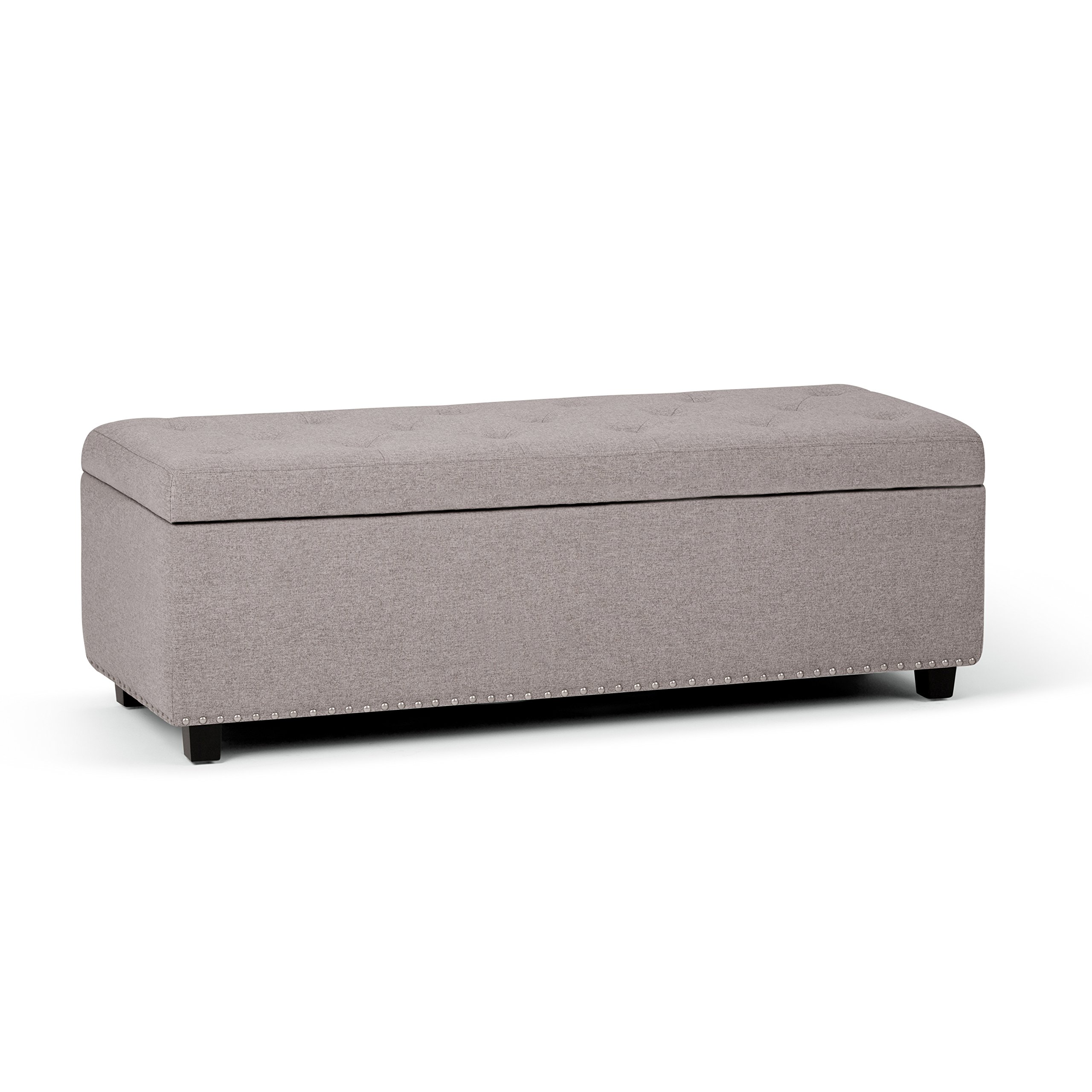 Simpli Home Hamilton 48 inch Wide Rectangle Lift Top Storage Ottoman in Upholstered Cloud Grey Tufted Linen Look Fabric with Large Storage Space for the Living Room, Entryway, Bedroom, Traditional