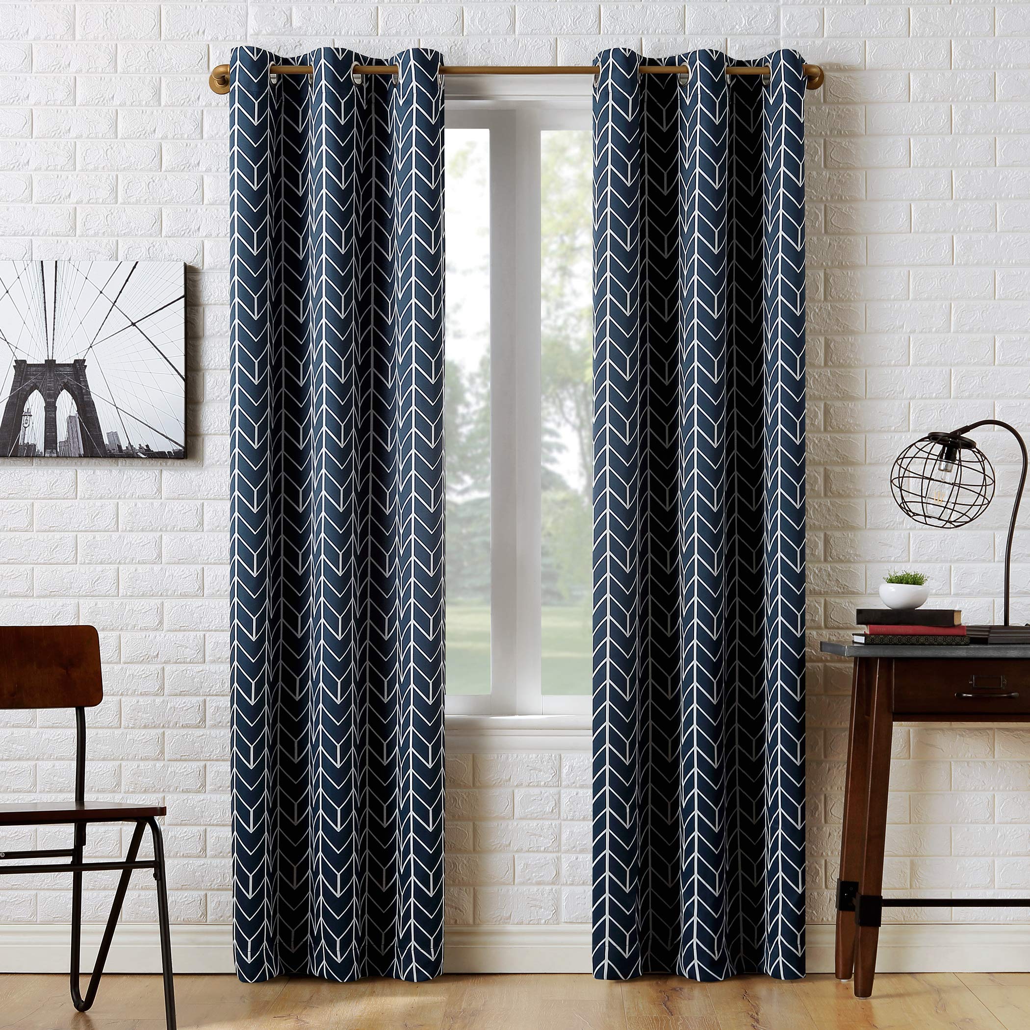 Sun ZeroKenwood Chevron Blackout Grommet Curtain Panel, 40" x 63", Navy Blue