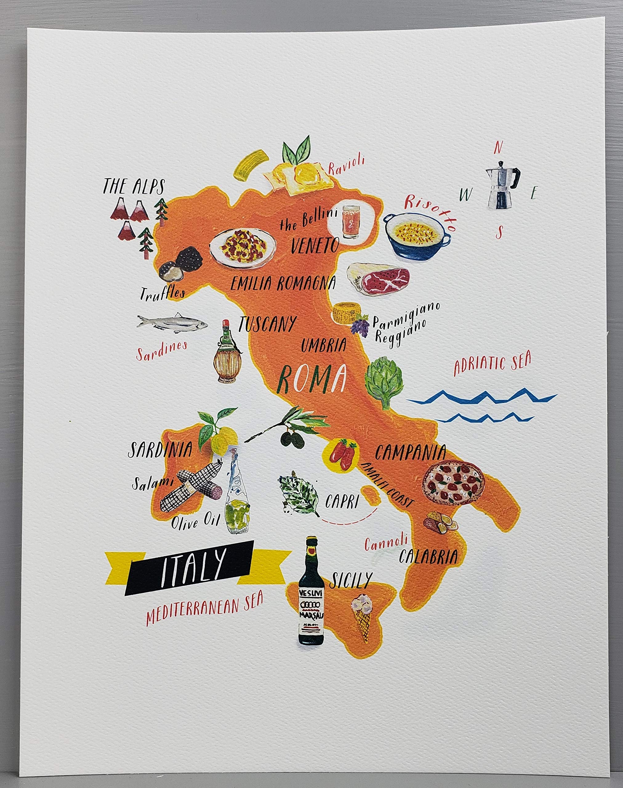 Nancy Nikko Italian Food Map, Food Regions of Italy, 8 1/2 x 11